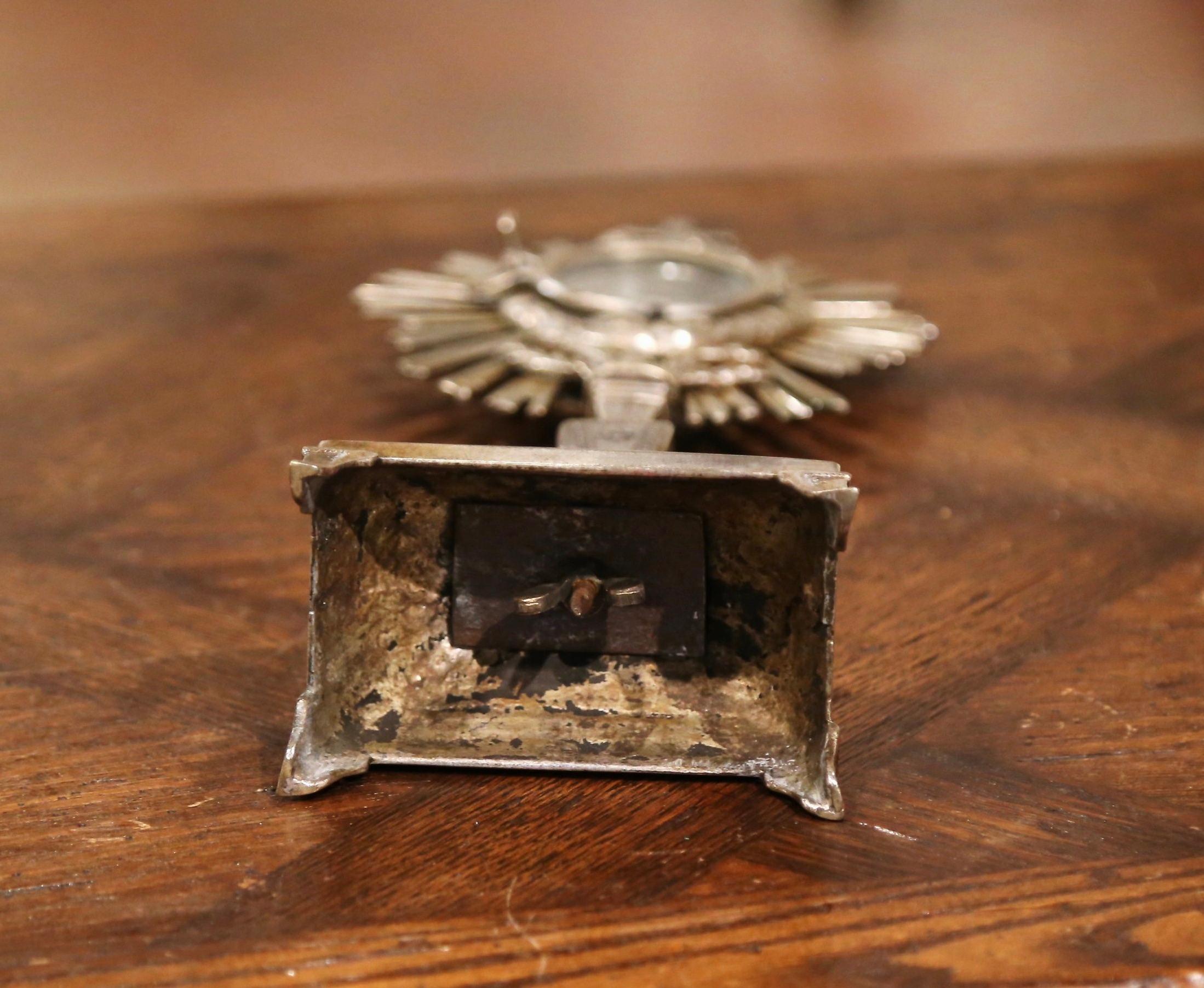 Silver Plate 19th Century French Bronze Silvered Catholic Monstrance with Cross & Wheat Decor