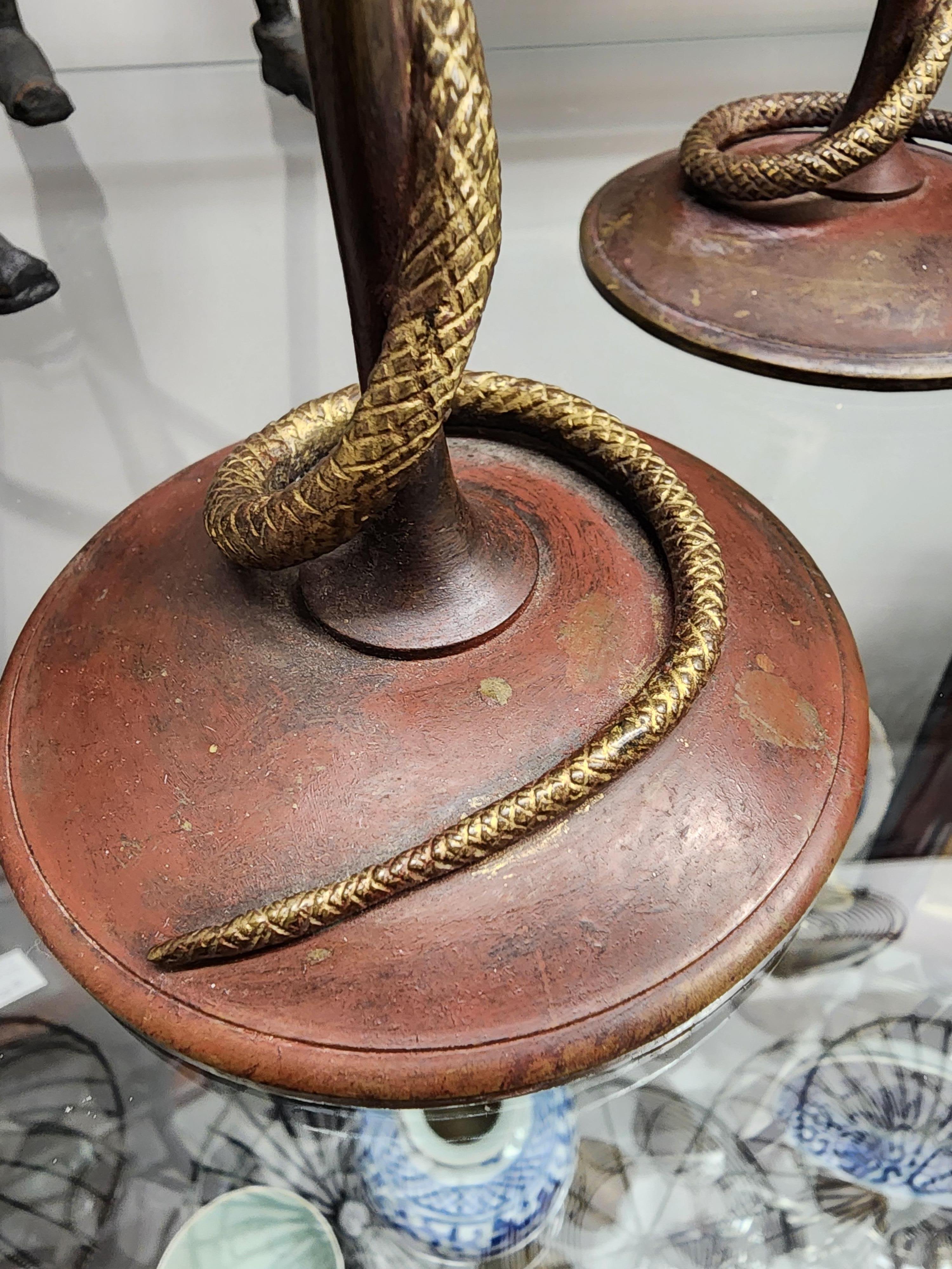 19th Century French Bronze Snake Candlesticks 12