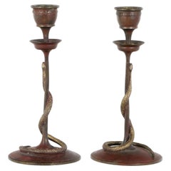 19th Century French Bronze Snake Candlesticks
