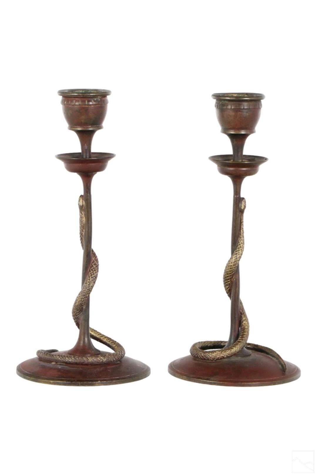 19th Century French Bronze Snake Candlesticks 1