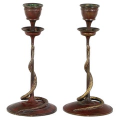 Antique 19th Century French Bronze Snake Candlesticks