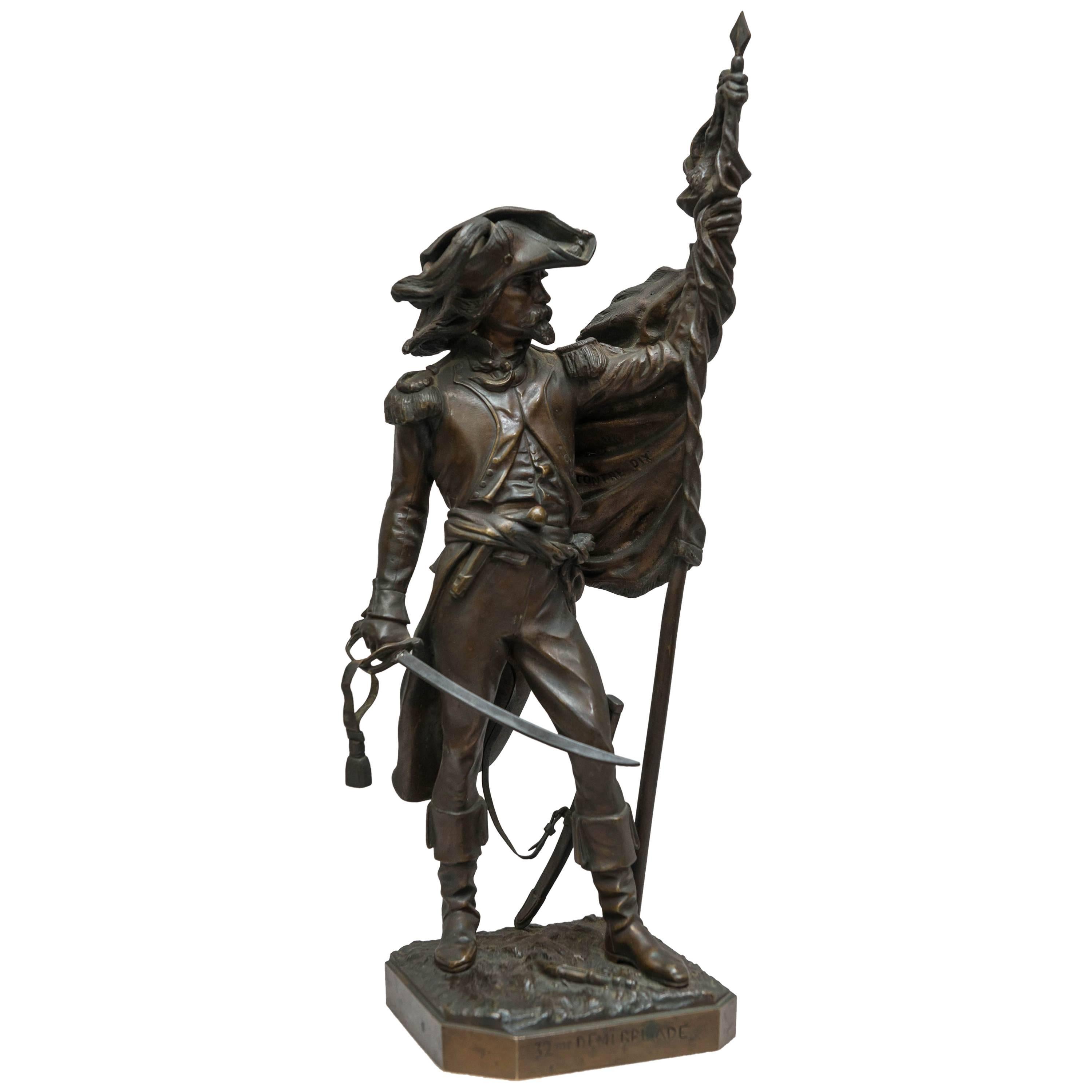 19th Century French Bronze Soldier "32nd Demi-Brigade, " Artist Signed