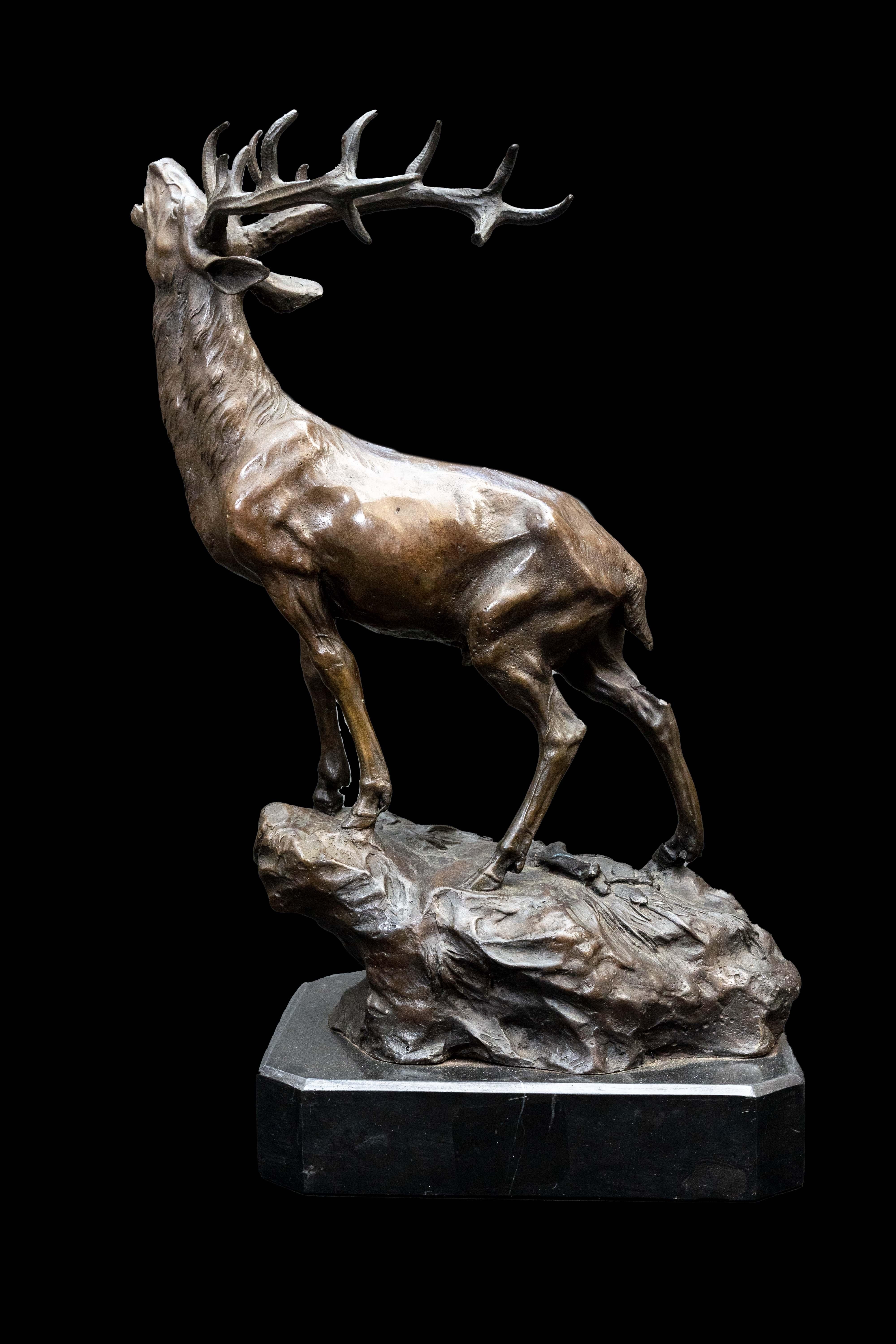 19th Century French Bronze Stag on Marble Base In Excellent Condition In New York, NY