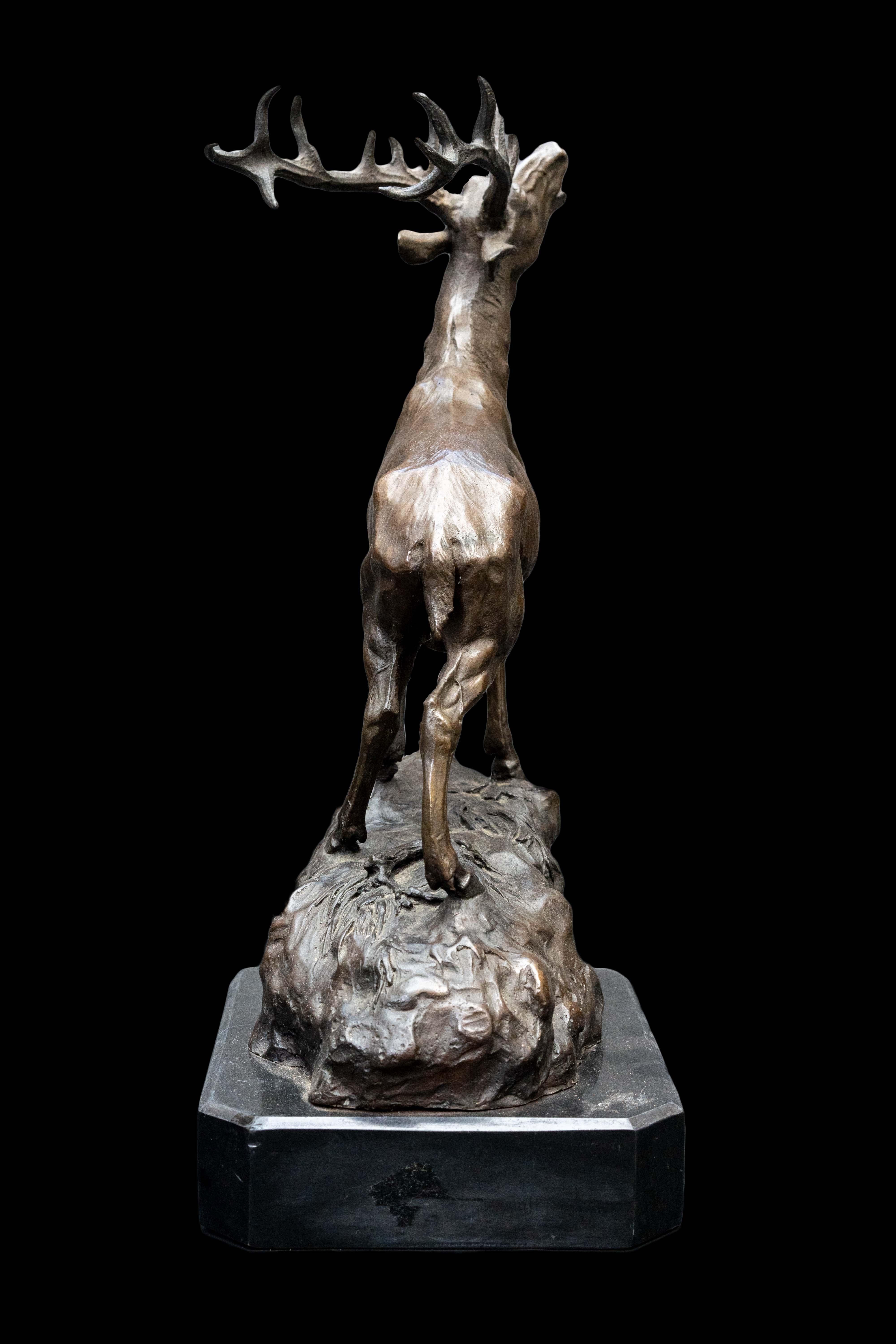 19th Century French Bronze Stag on Marble Base 1