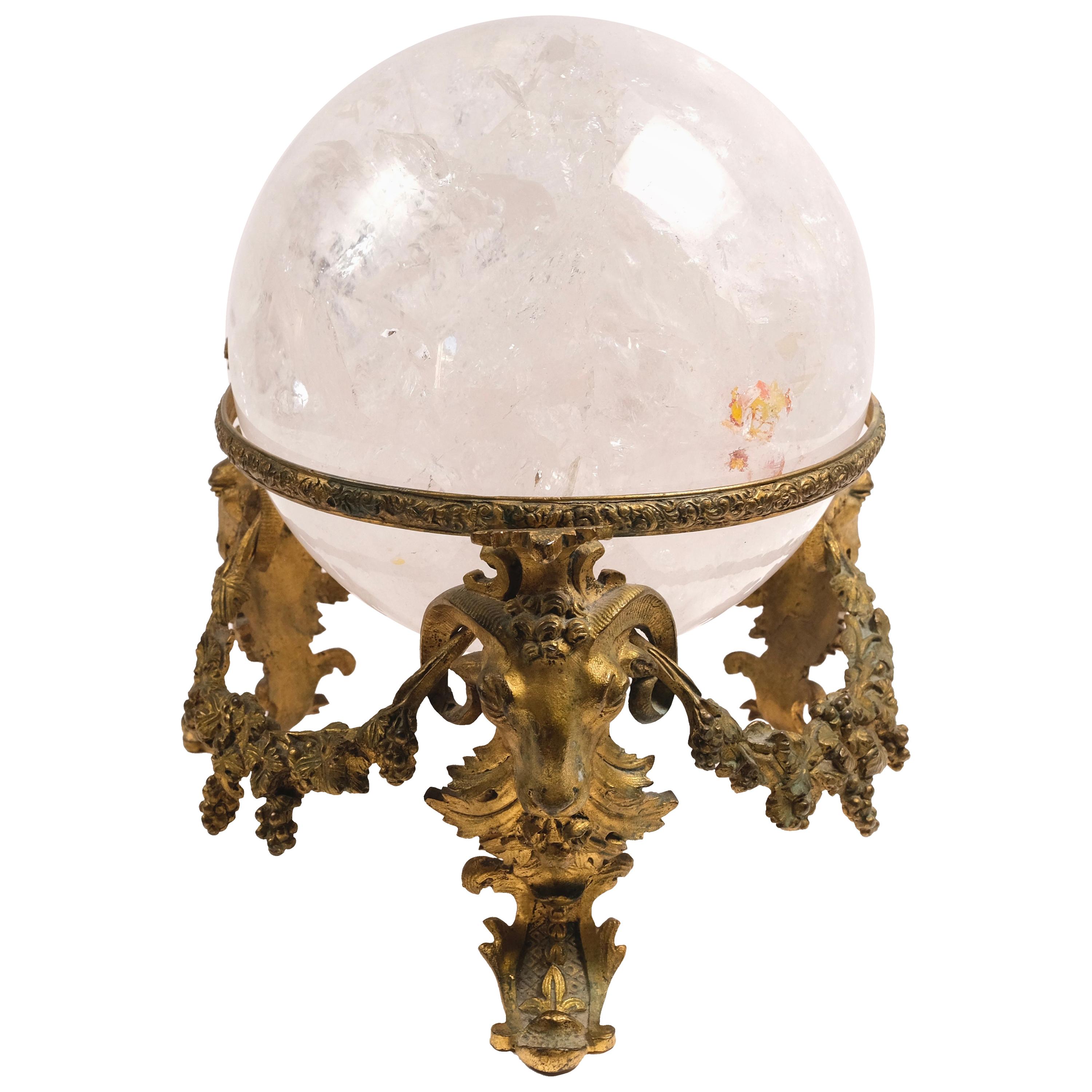 19th Century French Bronze Stand with Rock Crystal Ball