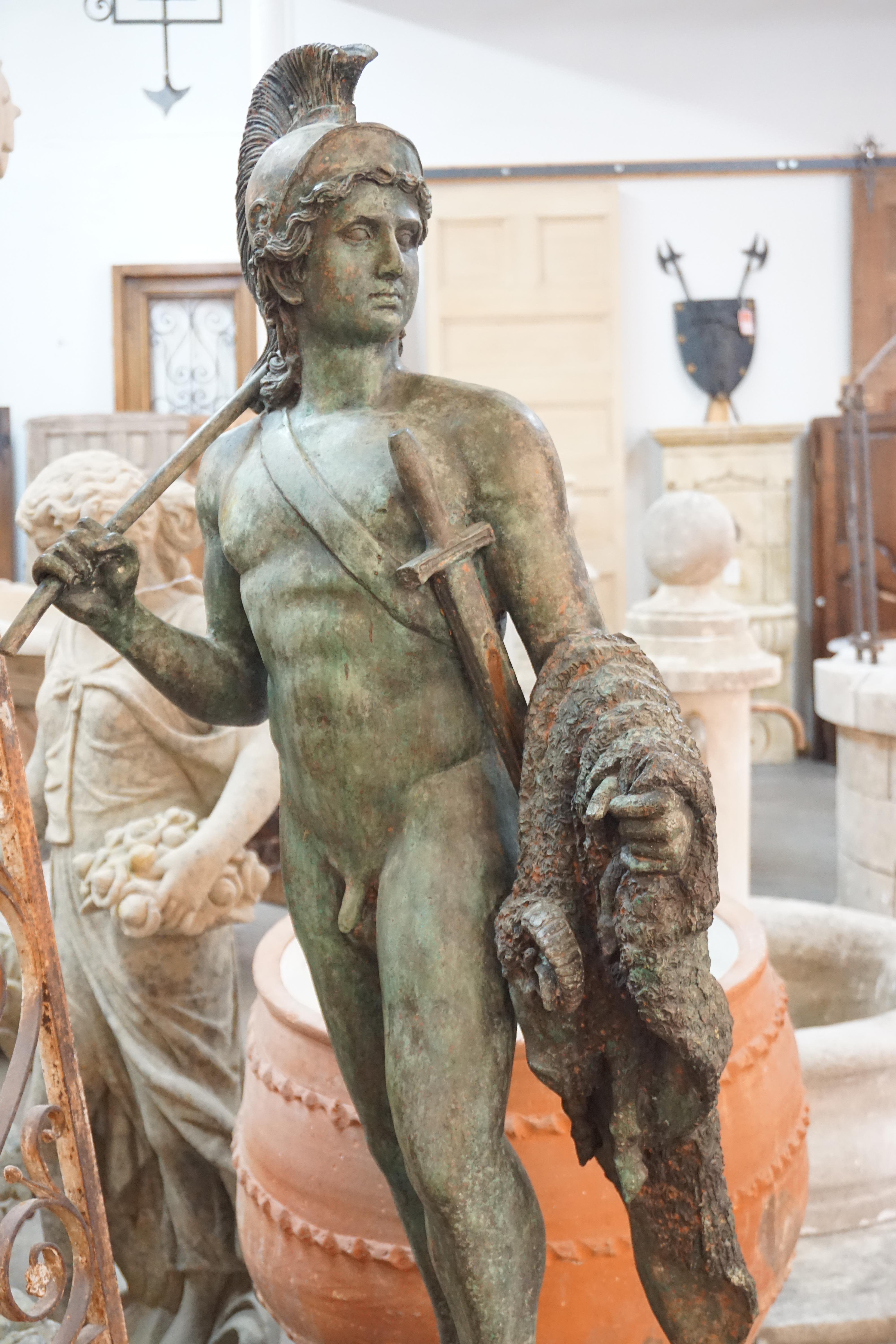 This bronze statue originates from France circa 1880. 

Measurements: 50'' H x 16'' D
