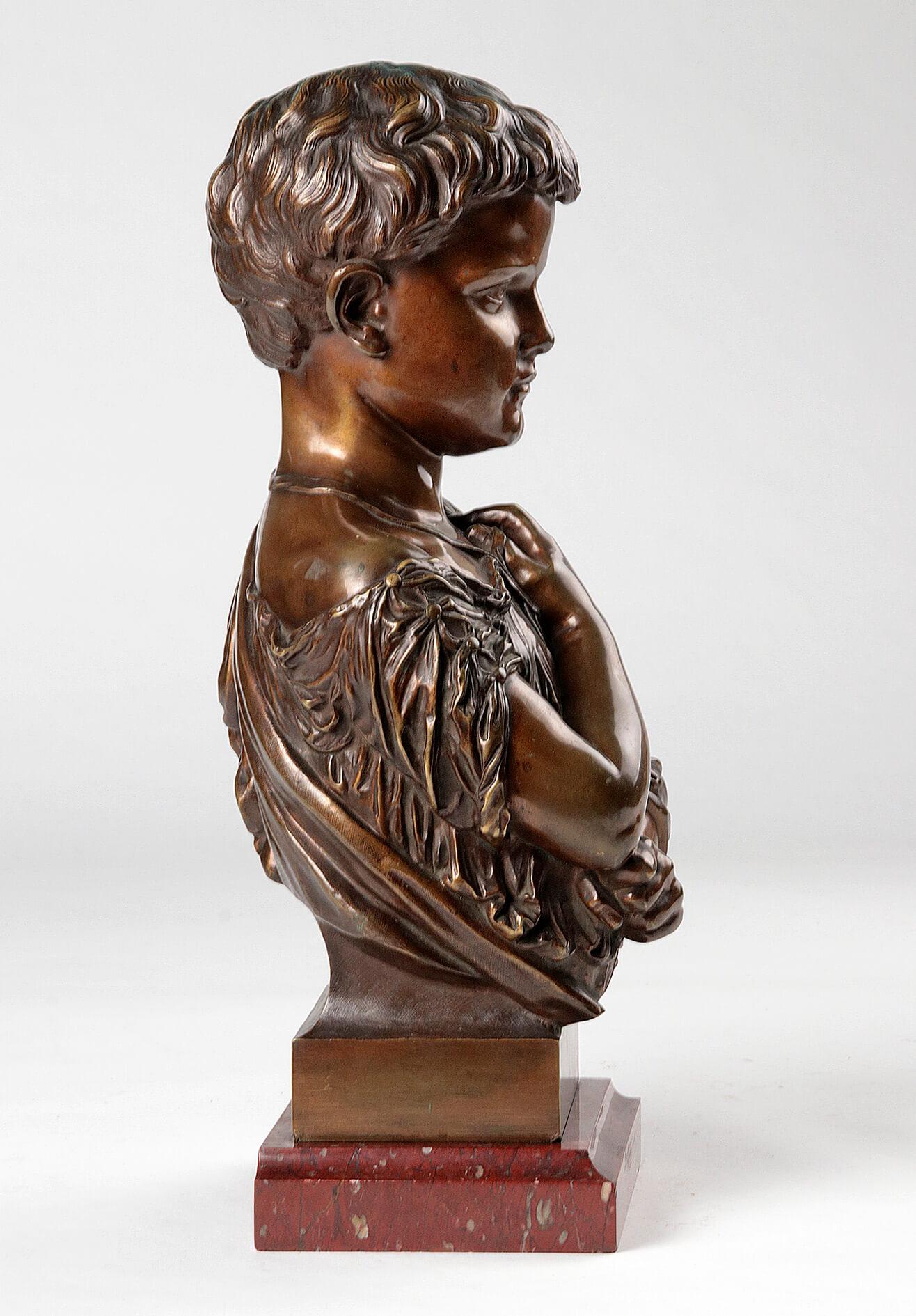 19th Century French Bronze Statue of a Boy Julius Caesar 7