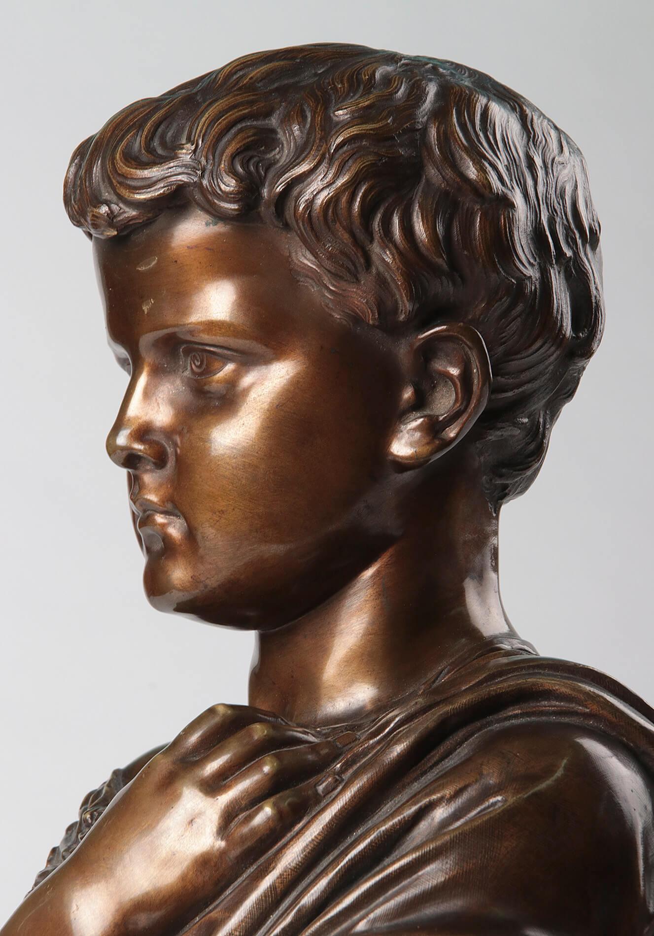 Classical Roman 19th Century French Bronze Statue of a Boy Julius Caesar