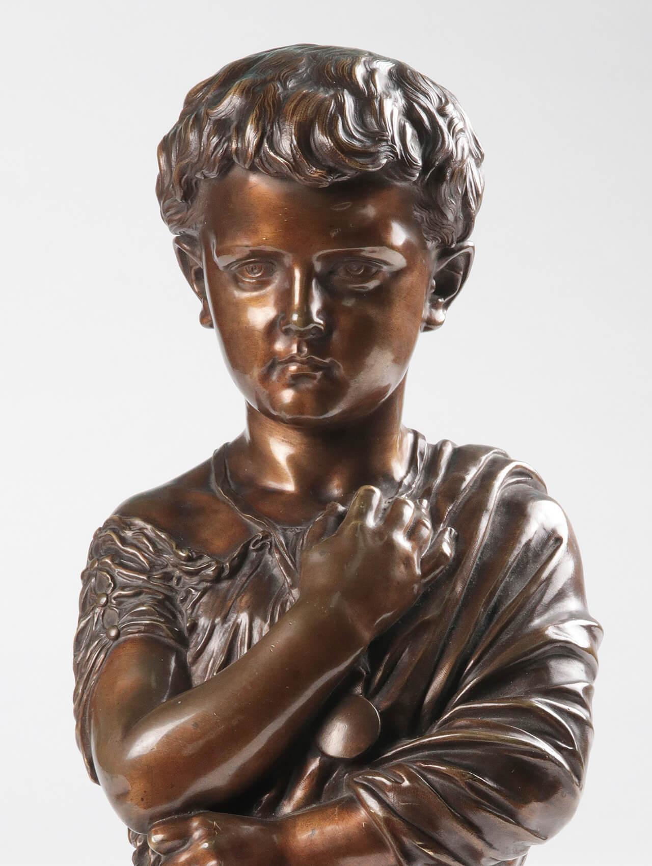 Carved 19th Century French Bronze Statue of a Boy Julius Caesar