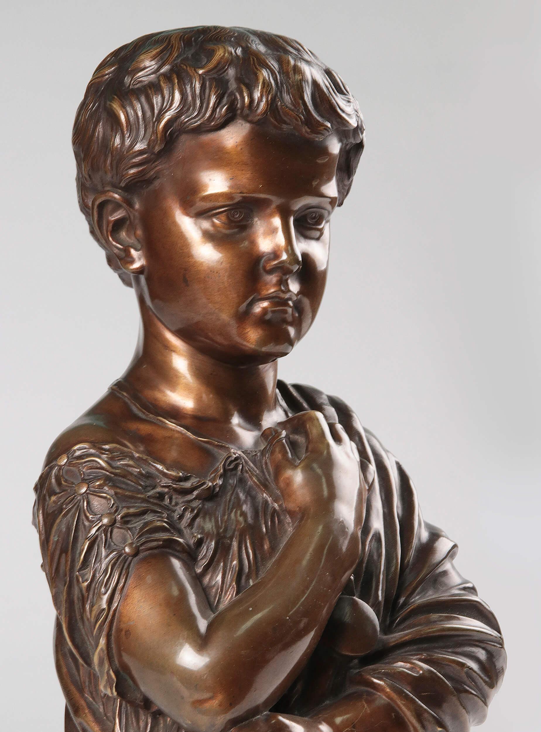 19th Century French Bronze Statue of a Boy Julius Caesar 1