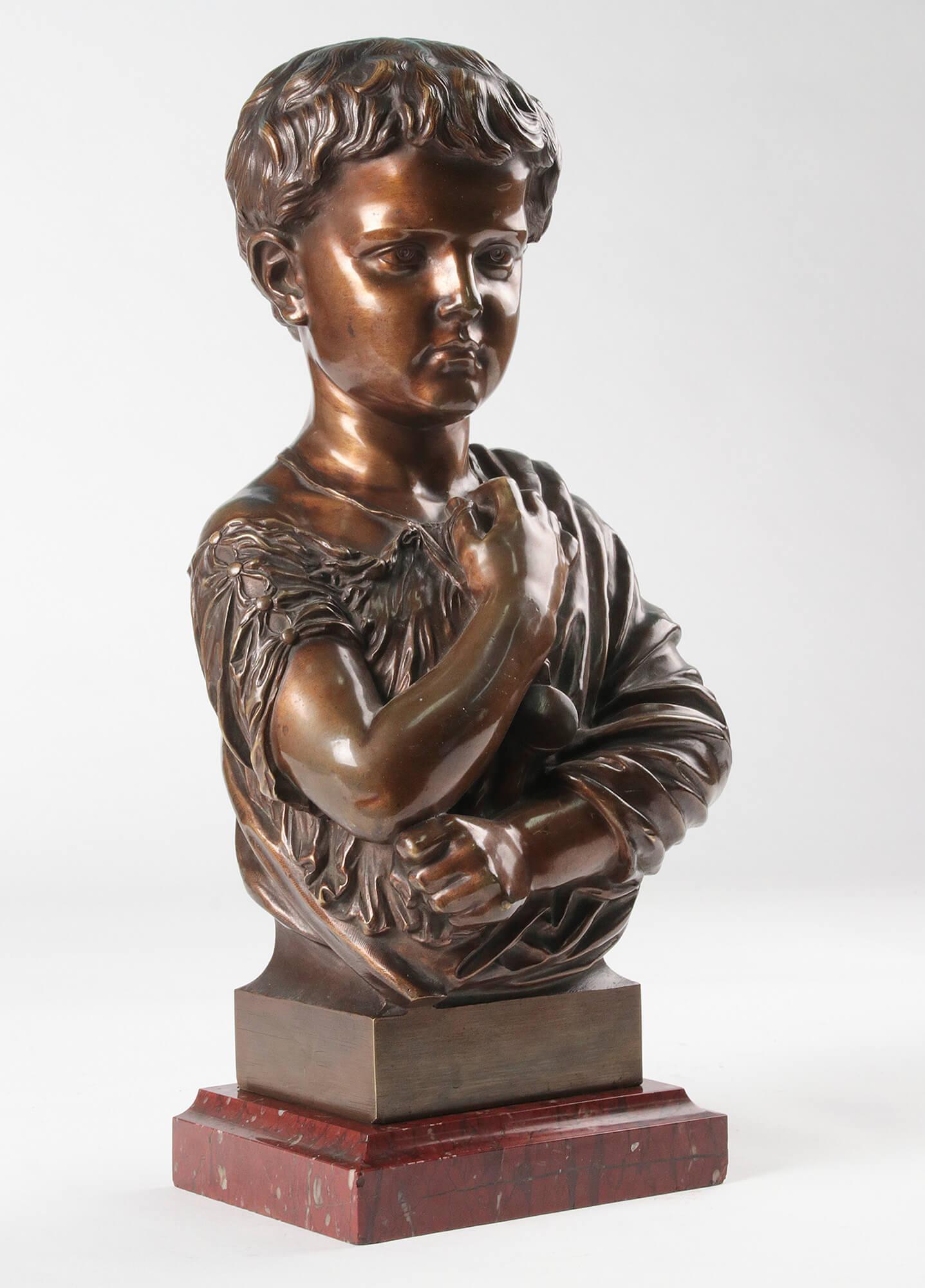 19th Century French Bronze Statue of a Boy Julius Caesar 4