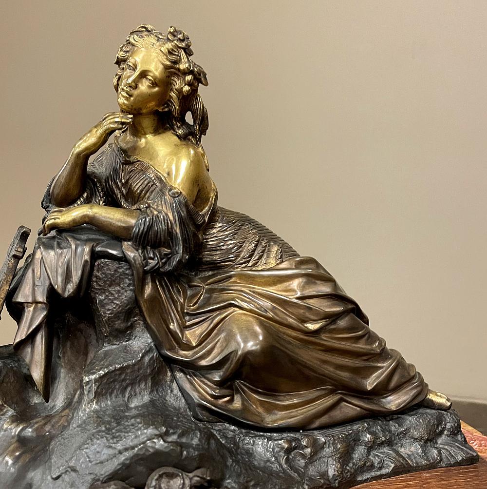 19th Century French Bronze Statue of Maiden with Lyre For Sale 5