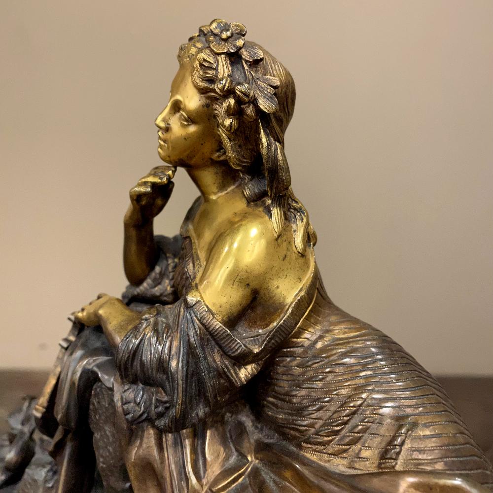 19th Century French Bronze Statue of Maiden with Lyre For Sale 6