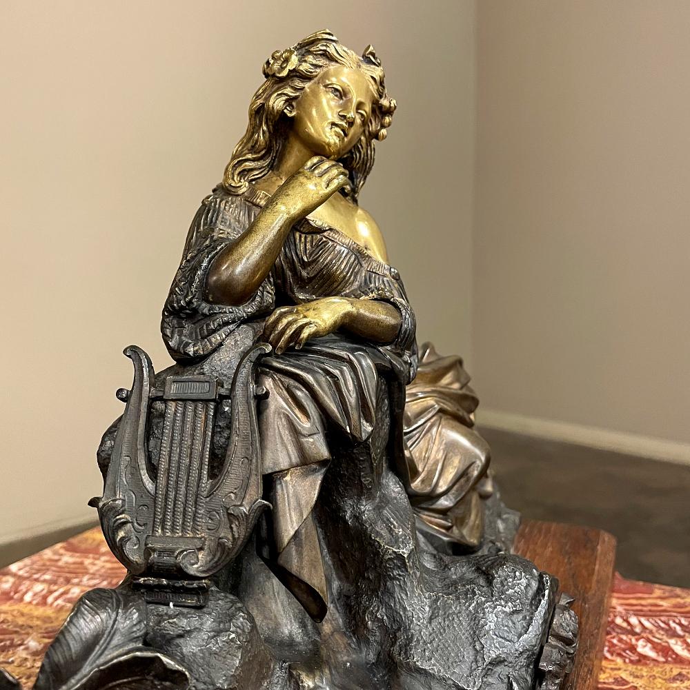 19th Century French Bronze Statue of Maiden with Lyre In Good Condition For Sale In Dallas, TX