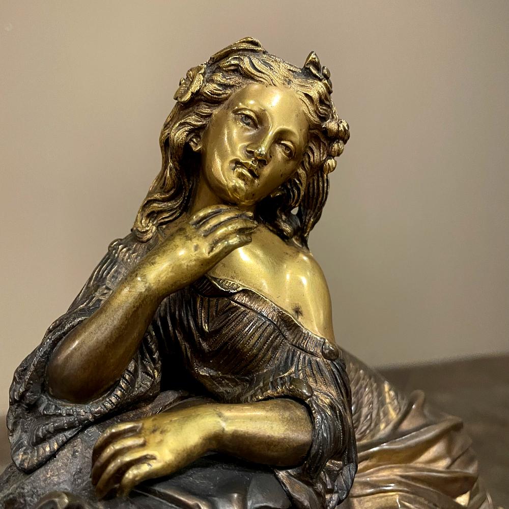 19th Century French Bronze Statue of Maiden with Lyre For Sale 1