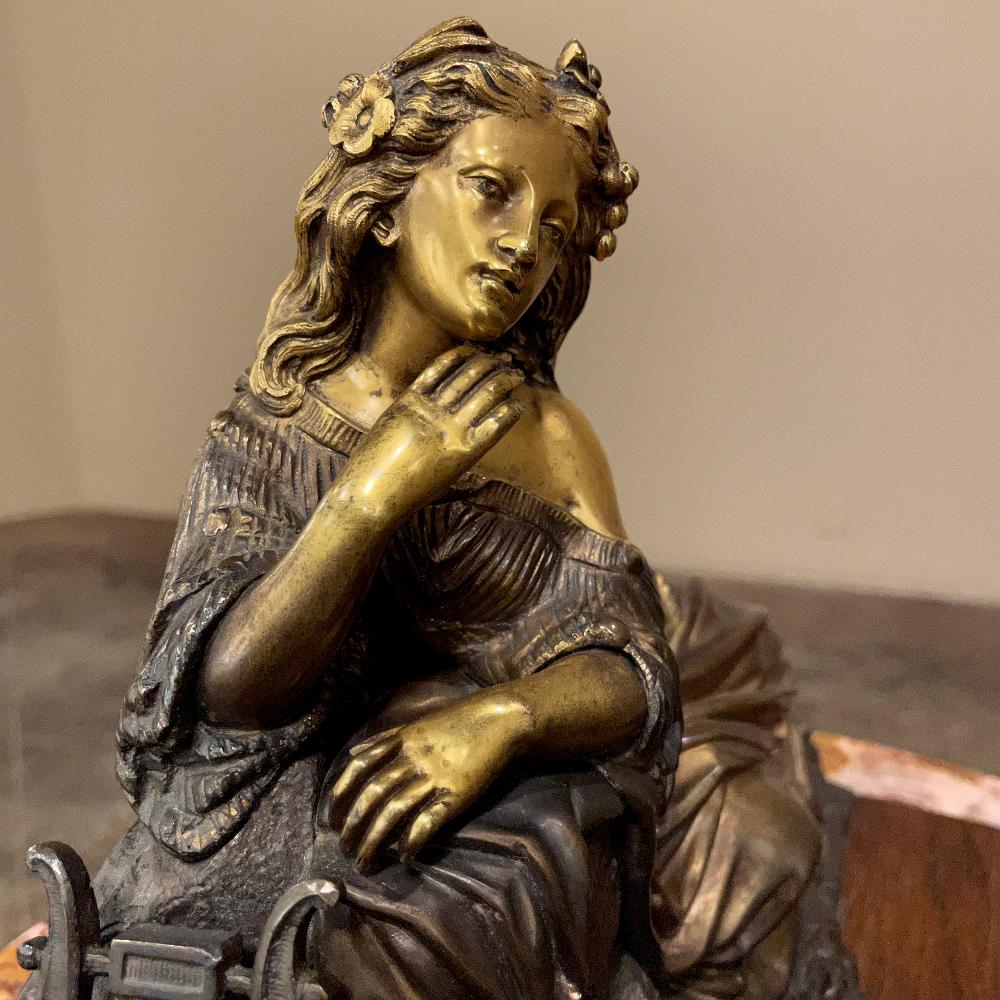 19th Century French Bronze Statue of Maiden with Lyre For Sale 2