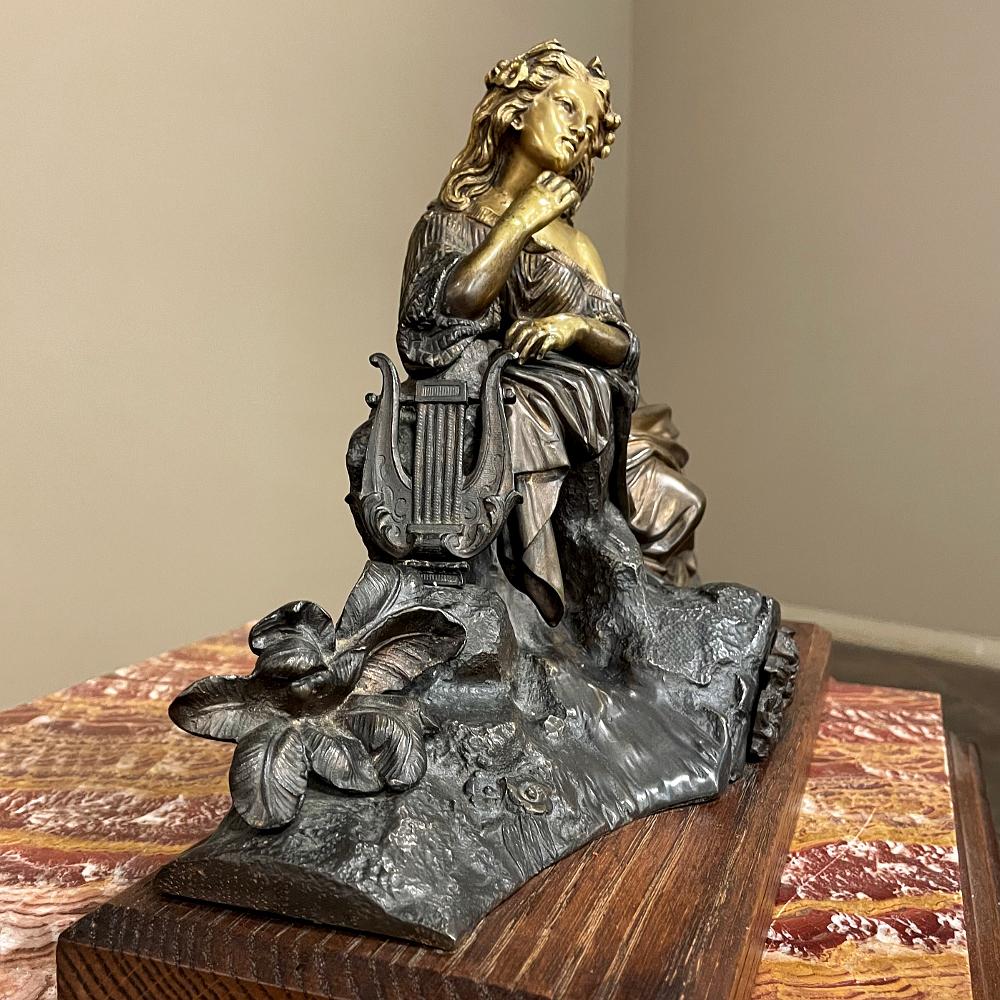 19th Century French Bronze Statue of Maiden with Lyre For Sale 4