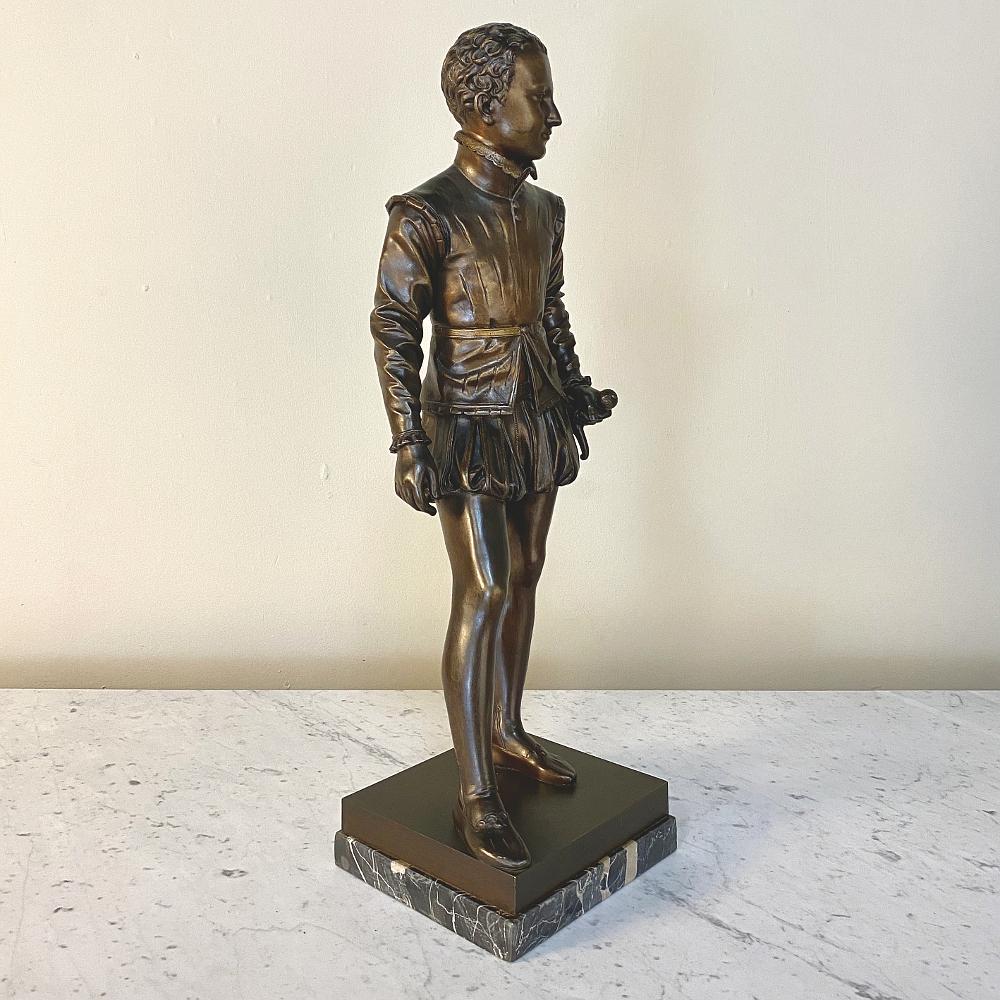Neorinascimentale Statua di bronzo francese del XIX secolo raffigurante il giovane Enrico IV in vendita