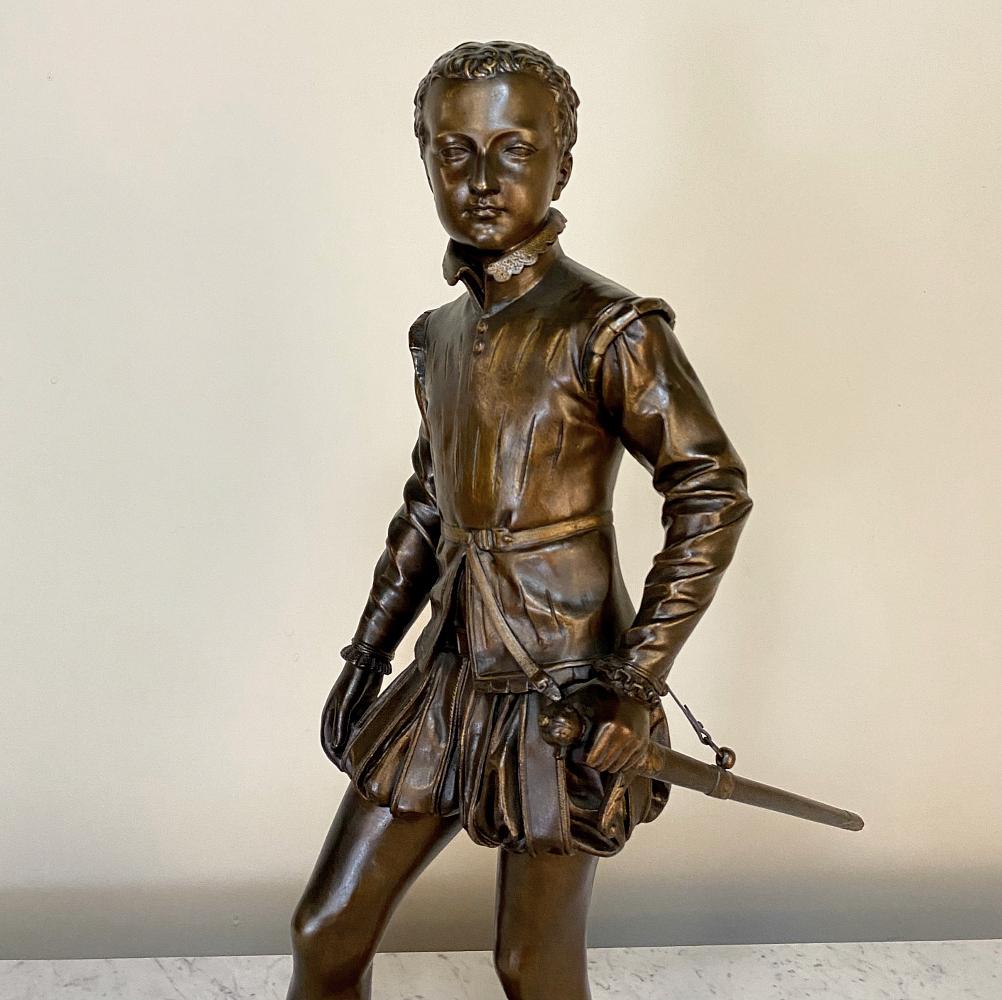 Hand-Crafted 19th Century French Bronze Statue of Young Henri IV For Sale
