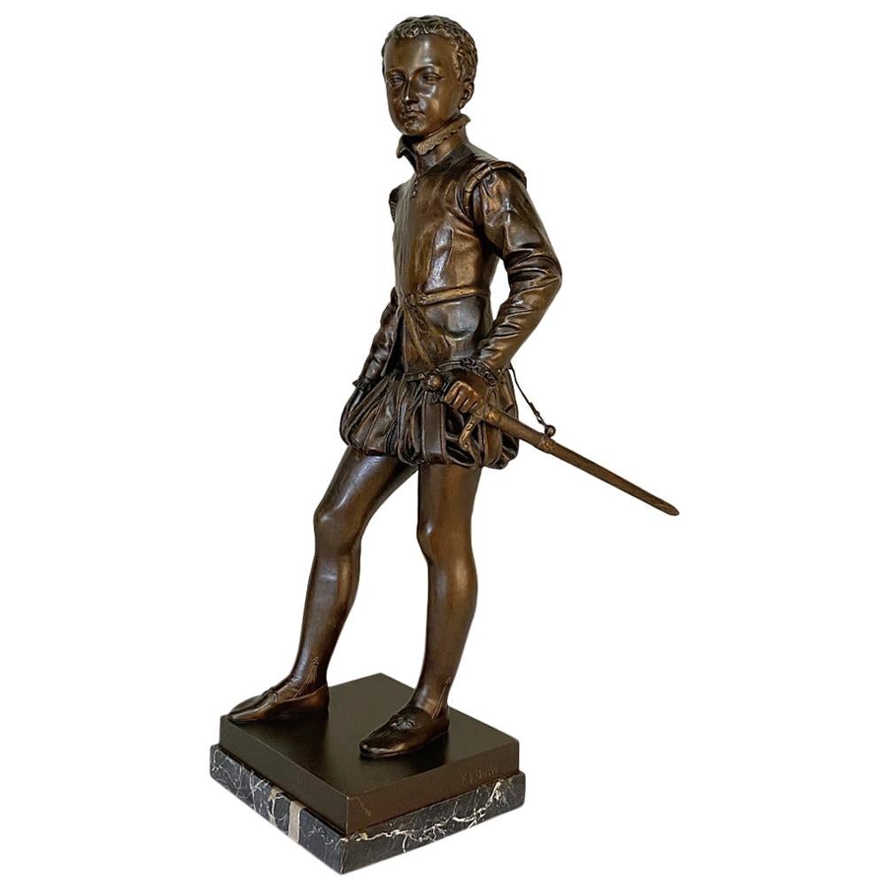 Estatua francesa de bronce del siglo XIX del joven Enrique IV