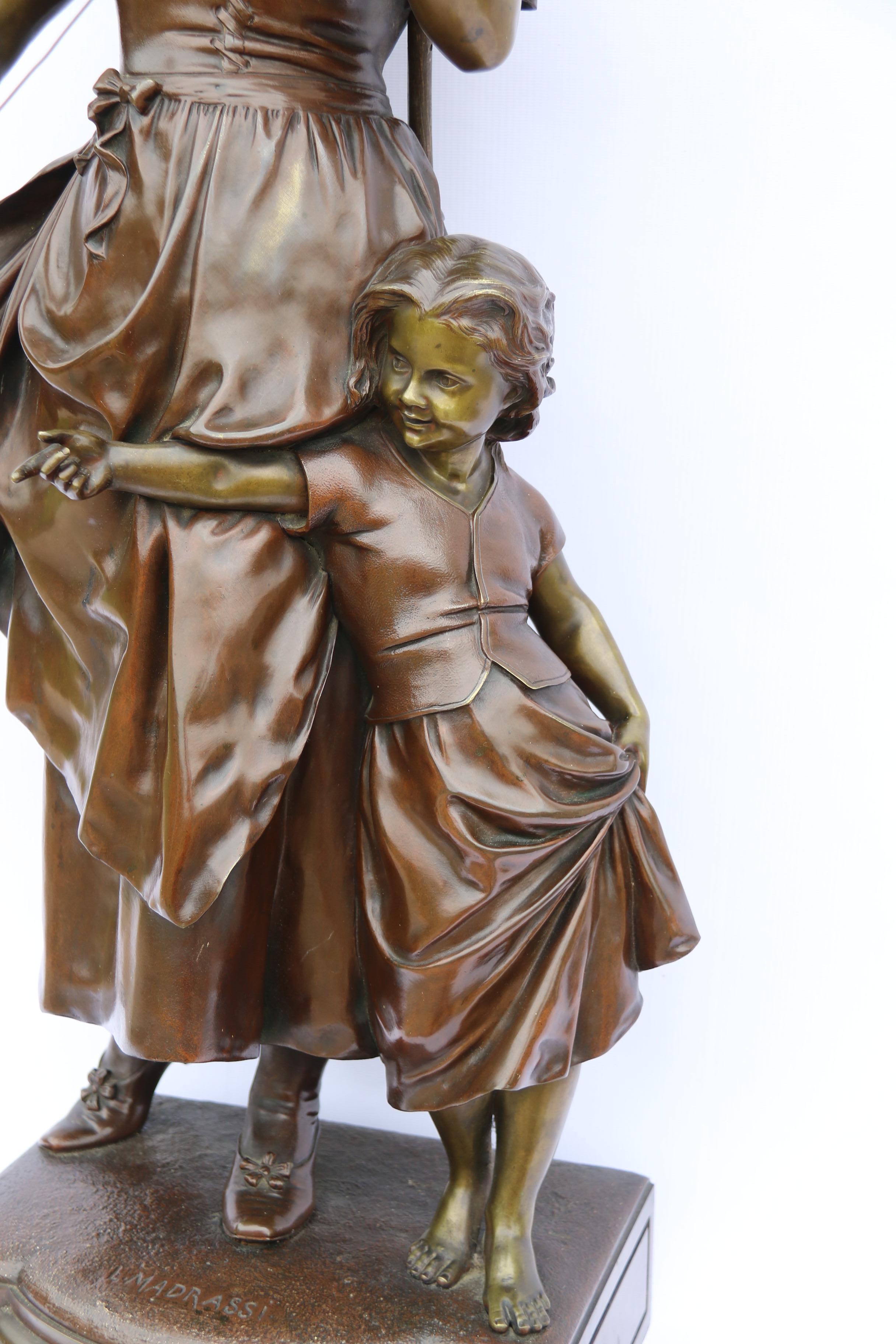 19th century French bronze study of a mother and daughter by Lucien Madrassi For Sale 4