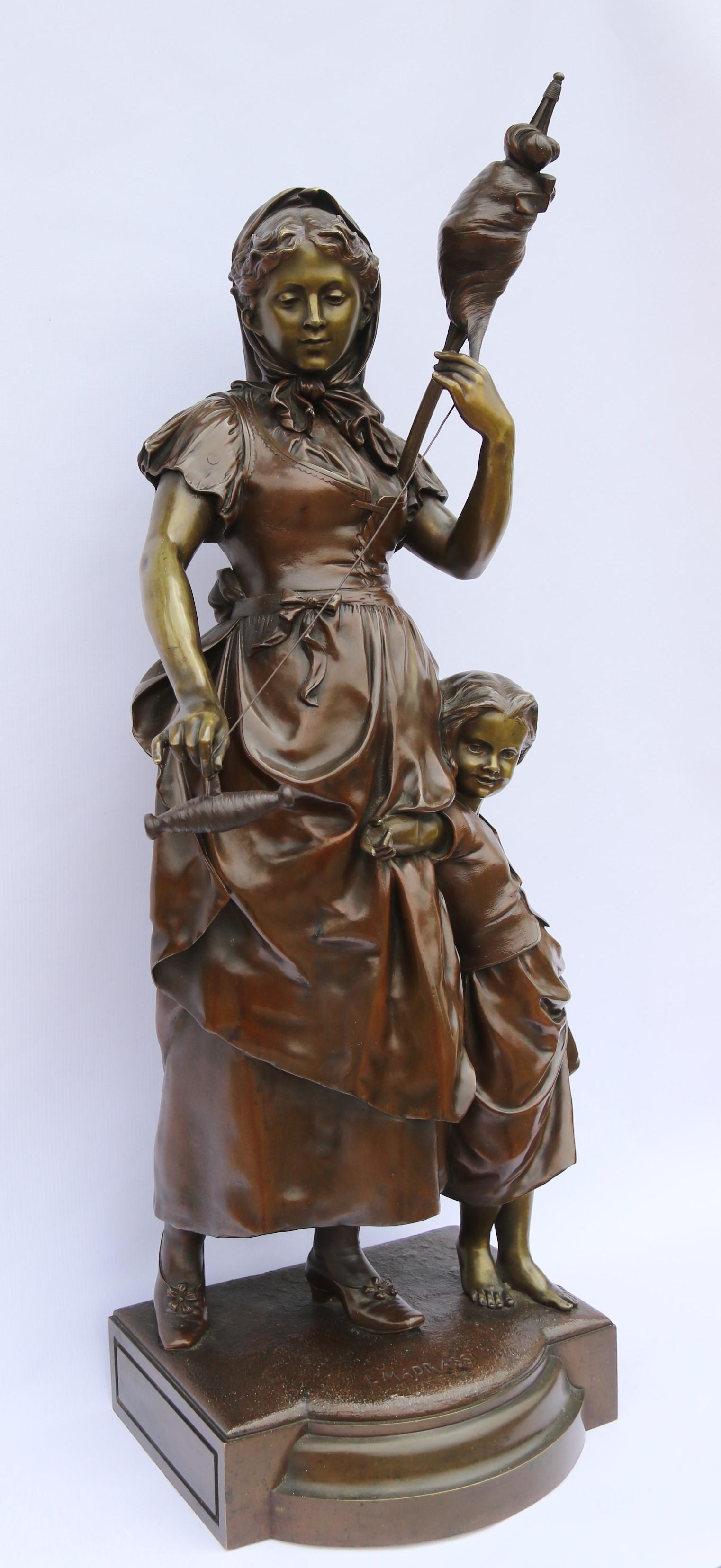 19th century French bronze study of a mother and daughter by Lucien Madrassi For Sale 5