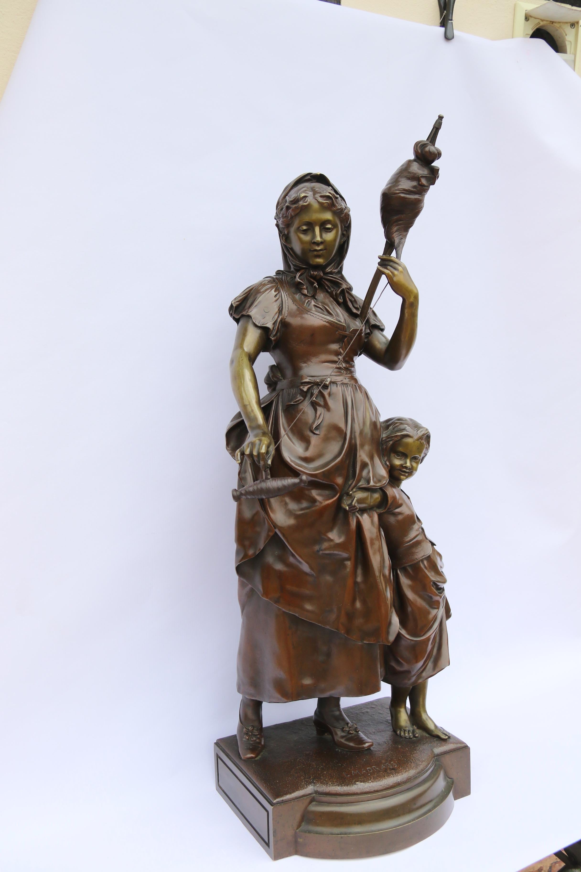 19th century French bronze study of a mother and daughter by Lucien Madrassi For Sale 6