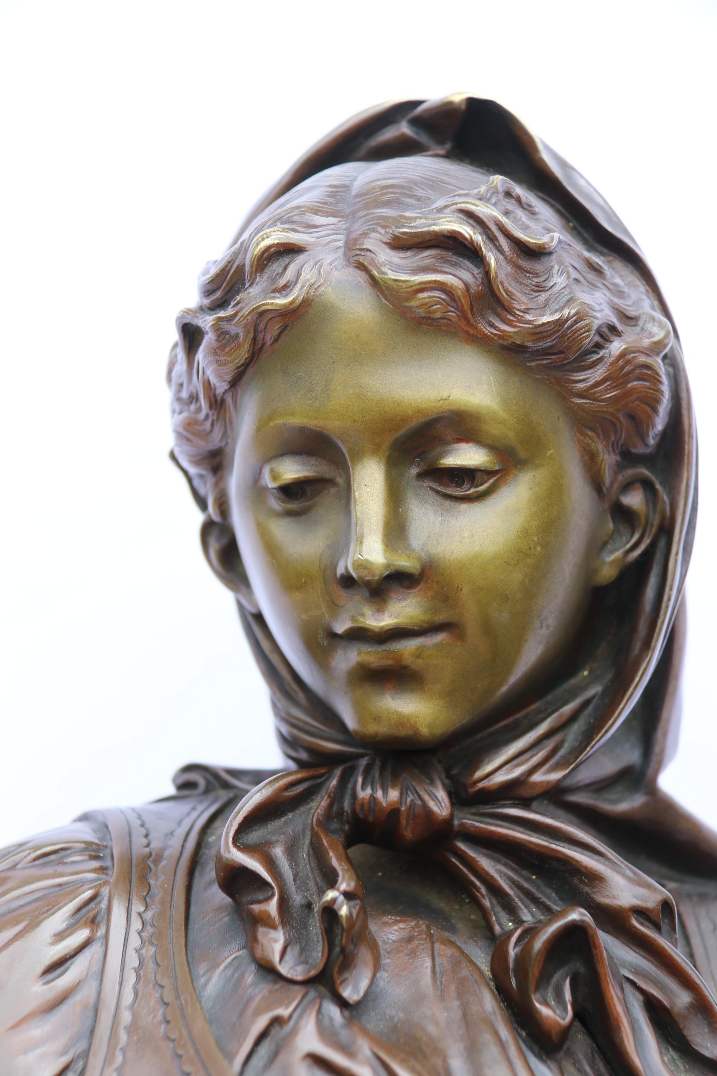 19th century French bronze study of a mother and daughter by Lucien Madrassi For Sale 9