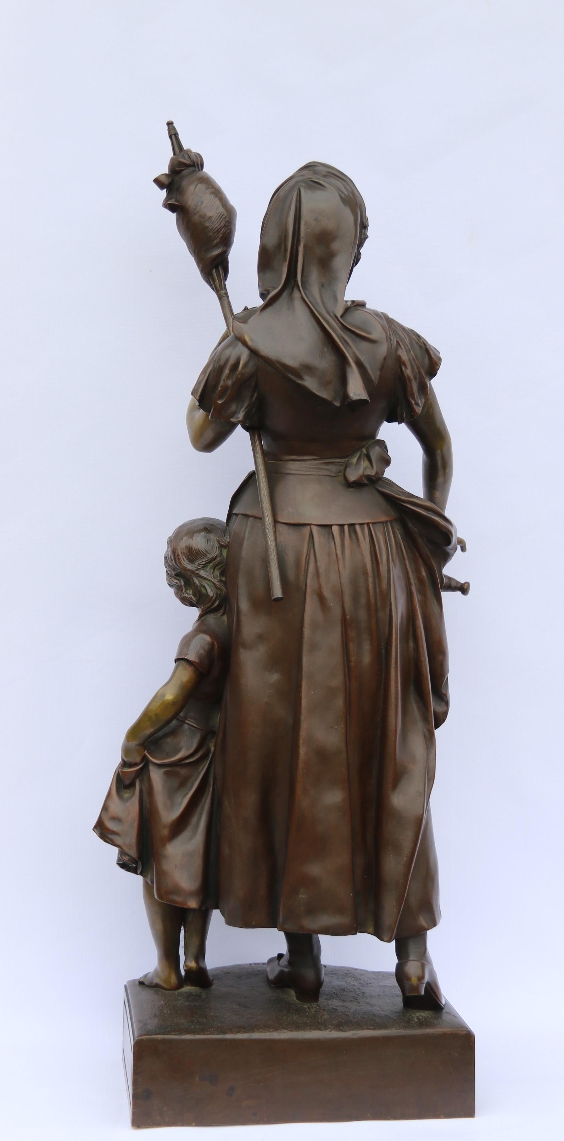 19th century French bronze study of a mother and daughter by Lucien Madrassi For Sale 12