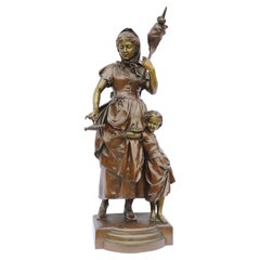 Französische Bronzestudie einer Mutter und einer Tochter aus dem 19. Jahrhundert von Lucien Madrassi