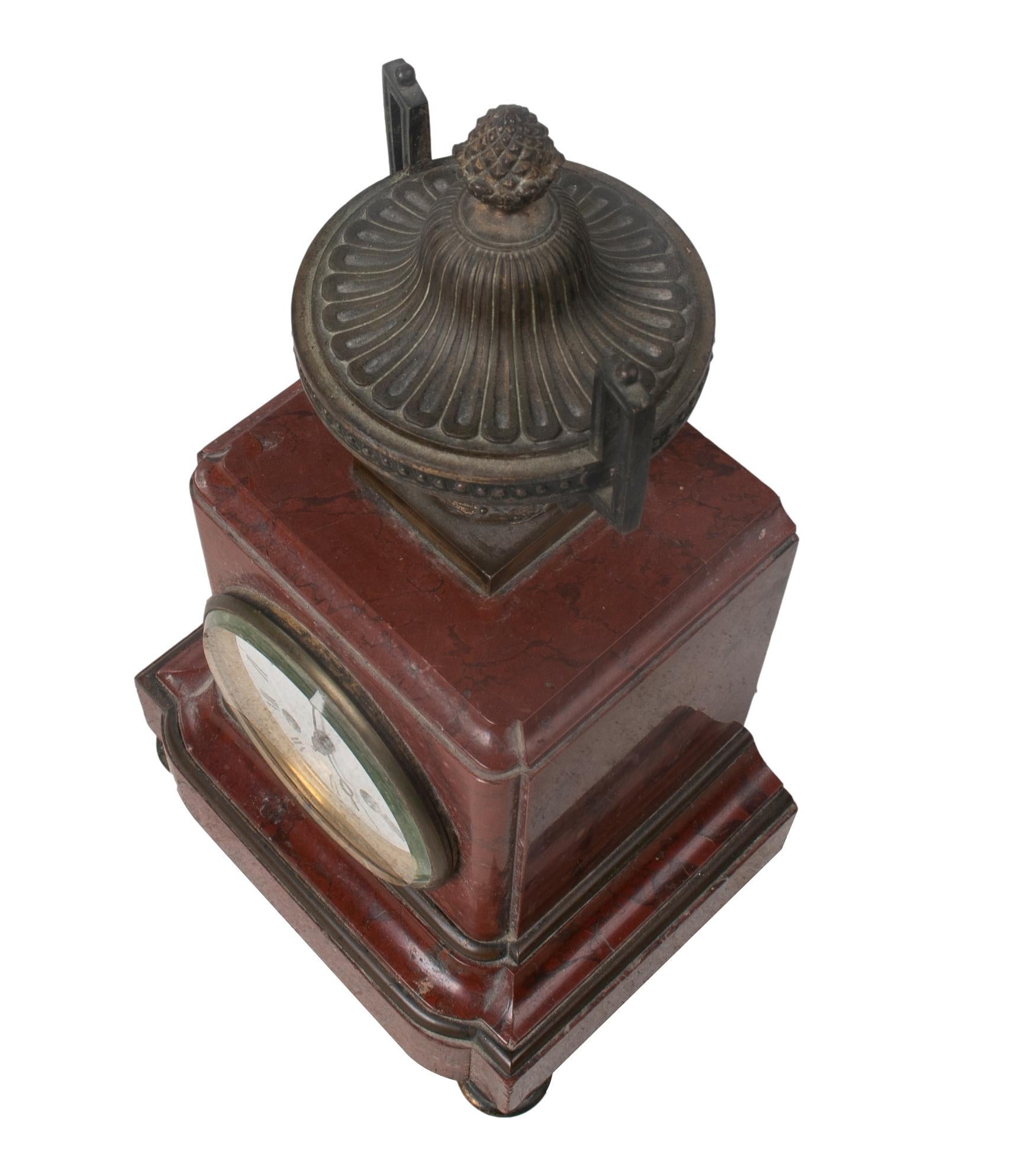 19th Century French Bronze Urn and Marble Table Clock For Sale 2