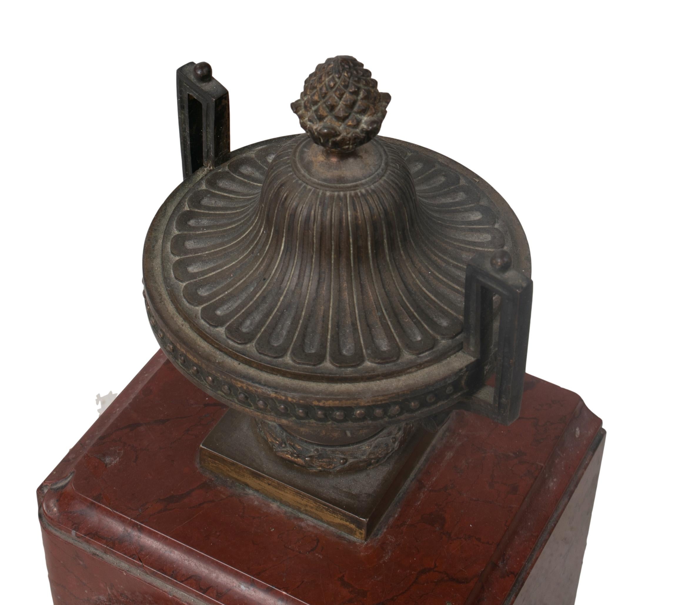 19th Century French Bronze Urn and Marble Table Clock For Sale 3