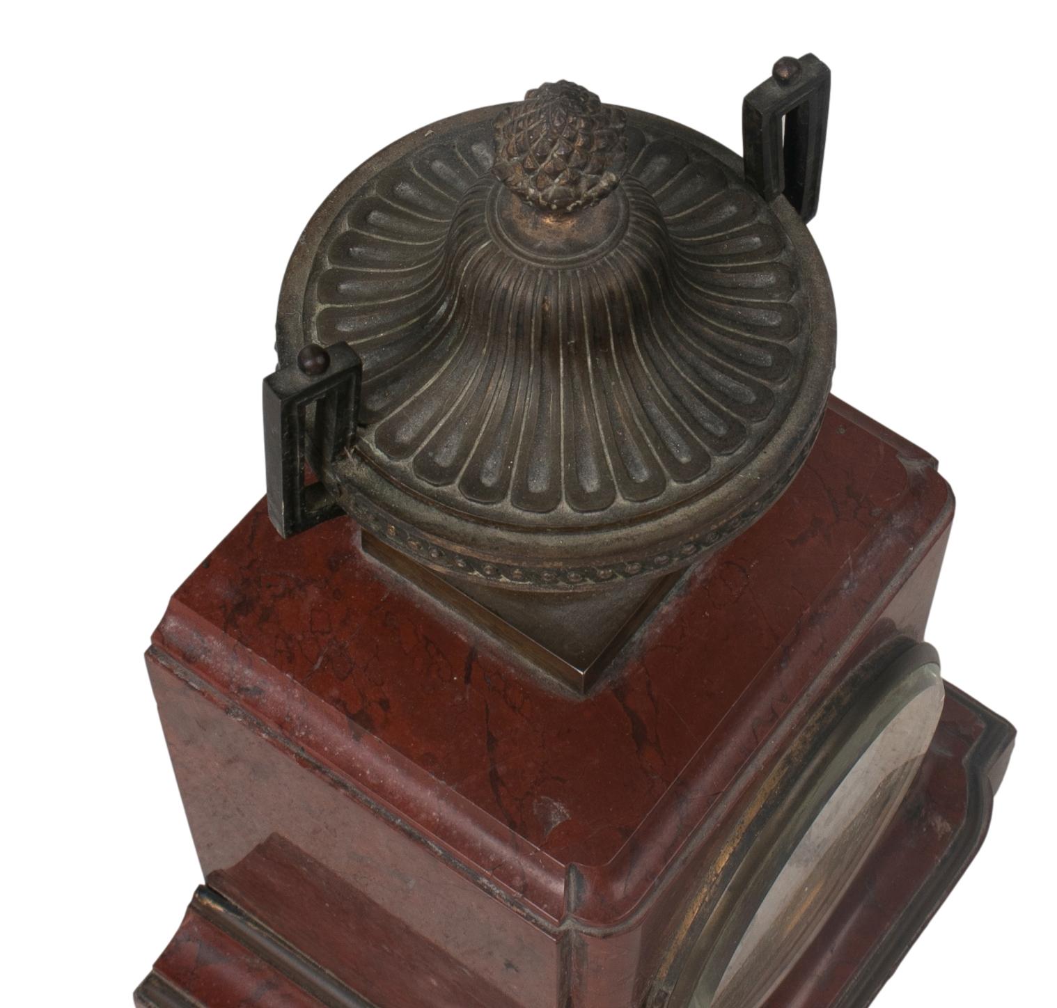 19th Century French Bronze Urn and Marble Table Clock For Sale 4