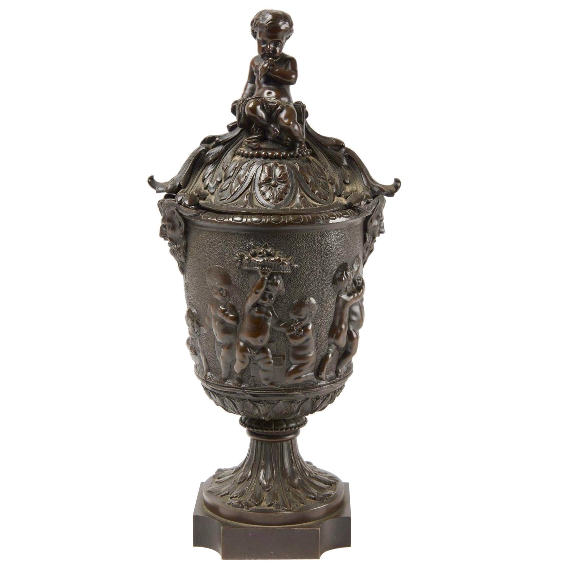 19th Century French Bronze Urn Bacchus and Putti