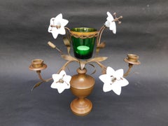 19th Century French Bronze Urn Shaped Candelabra with Opaline Glass Flowers