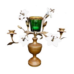 19th Century French Bronze Urn Shaped Candelabra with Opaline Glass Flowers