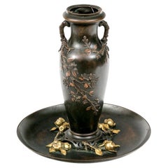 19th Century French Bronze Vase Mounted On A Dish In The Japanese Style