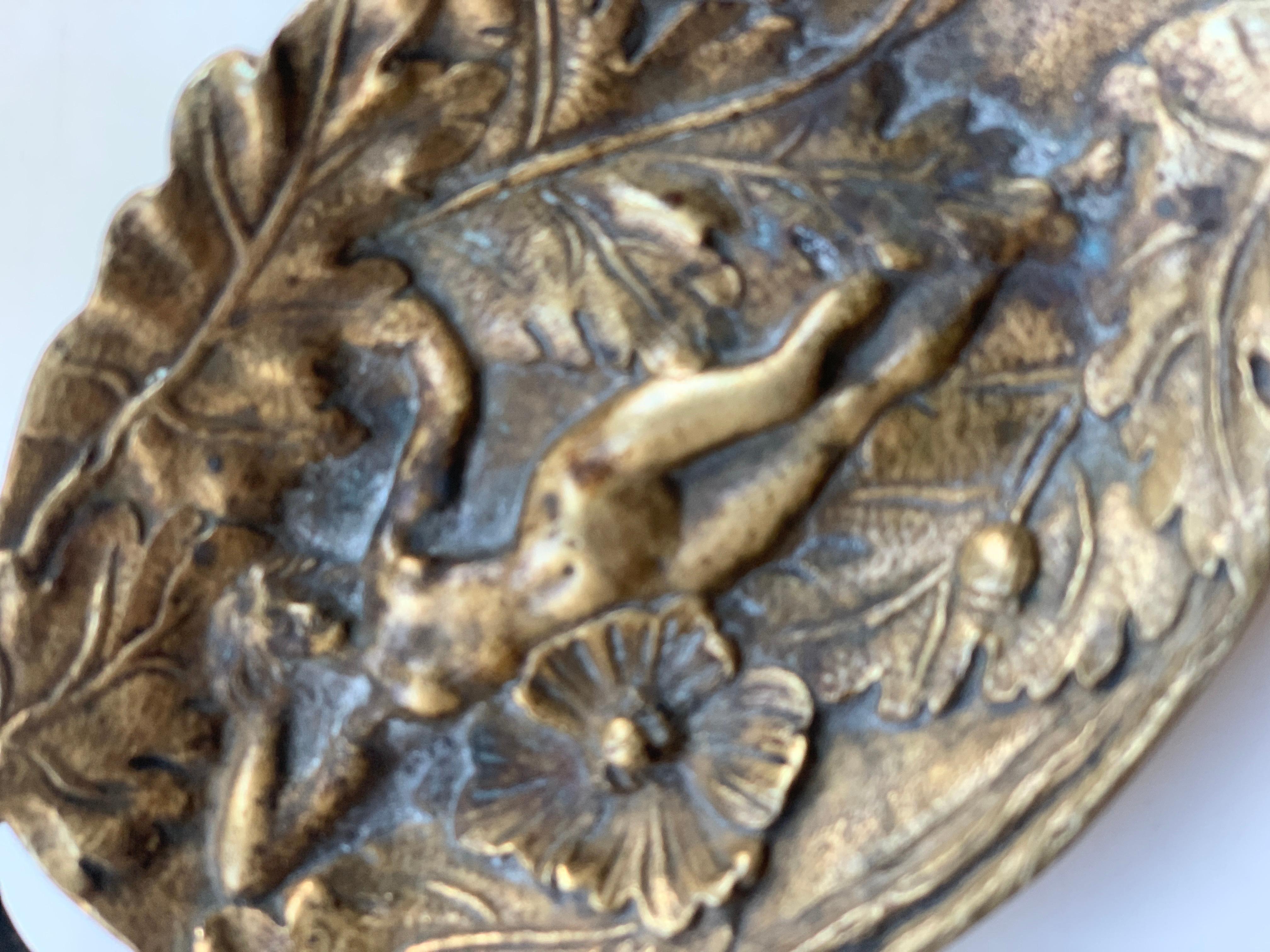 Hand-Carved 19th Century French Bronze Vide Poche Pin Tray with Woman's Figure For Sale