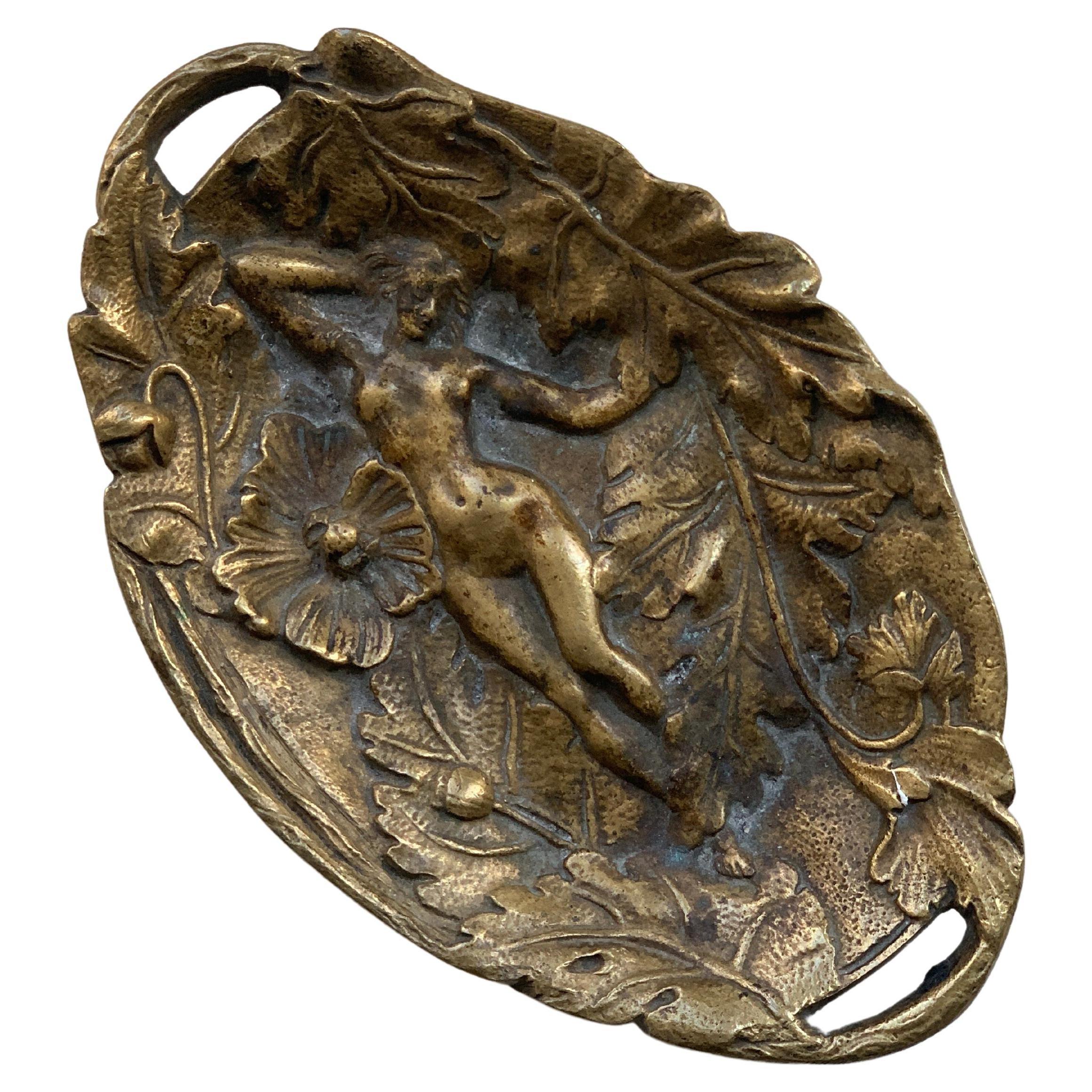 19th Century French Bronze Vide Poche Pin Tray with Woman's Figure