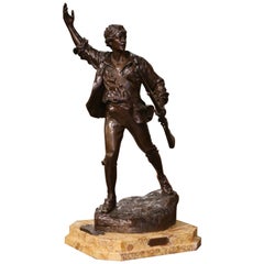 Siglo XIX Bronce francés "Volontaire de 92" sobre base de mármol Firmado P. Choppin