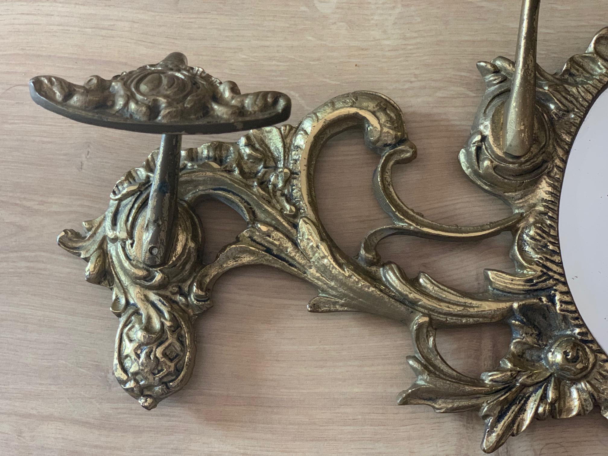 19th Century French Bronze Wall Mounted Coat Rack with Mirror 3