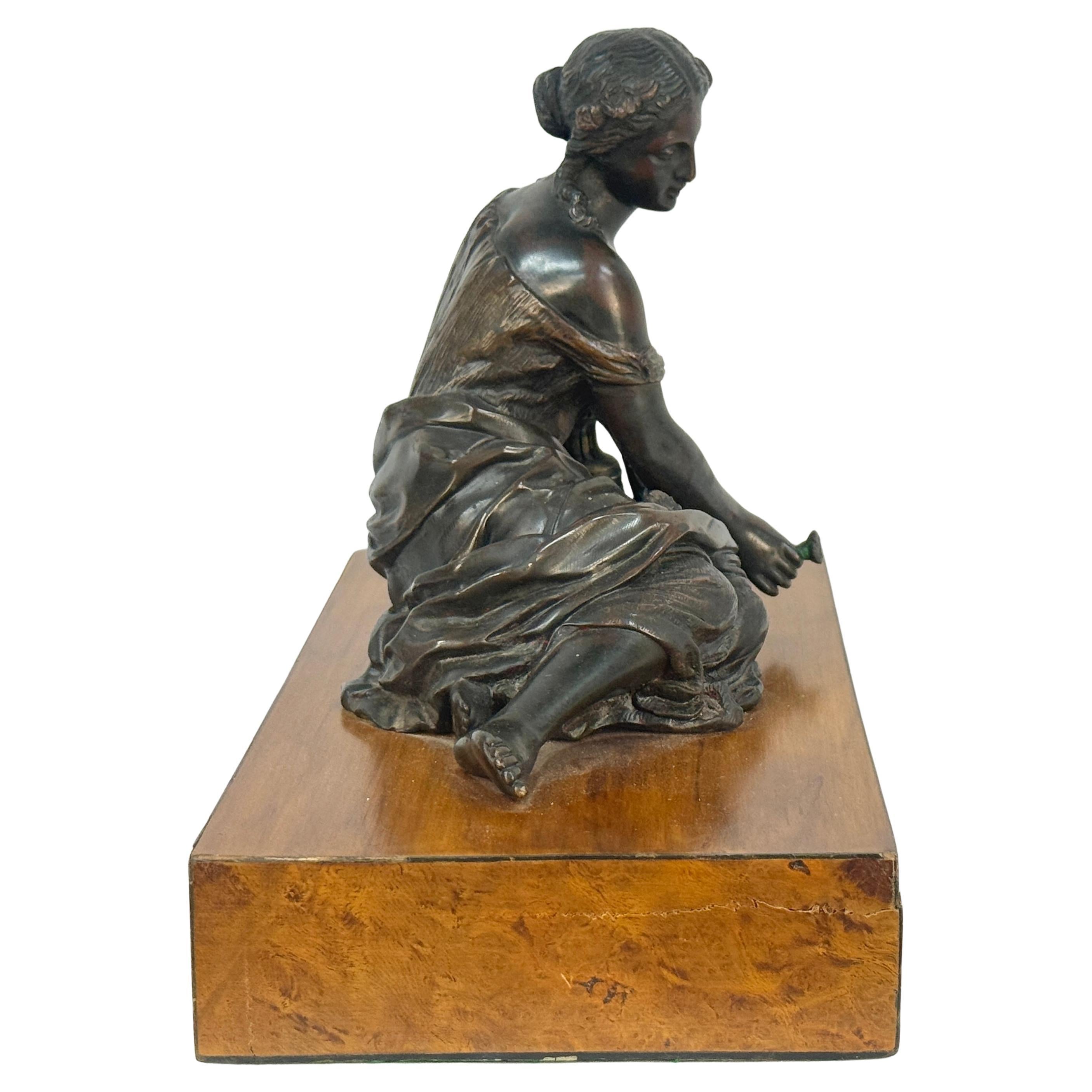 French Provincial 19th Century French Bronze Woman With Flowers Sculpture For Sale