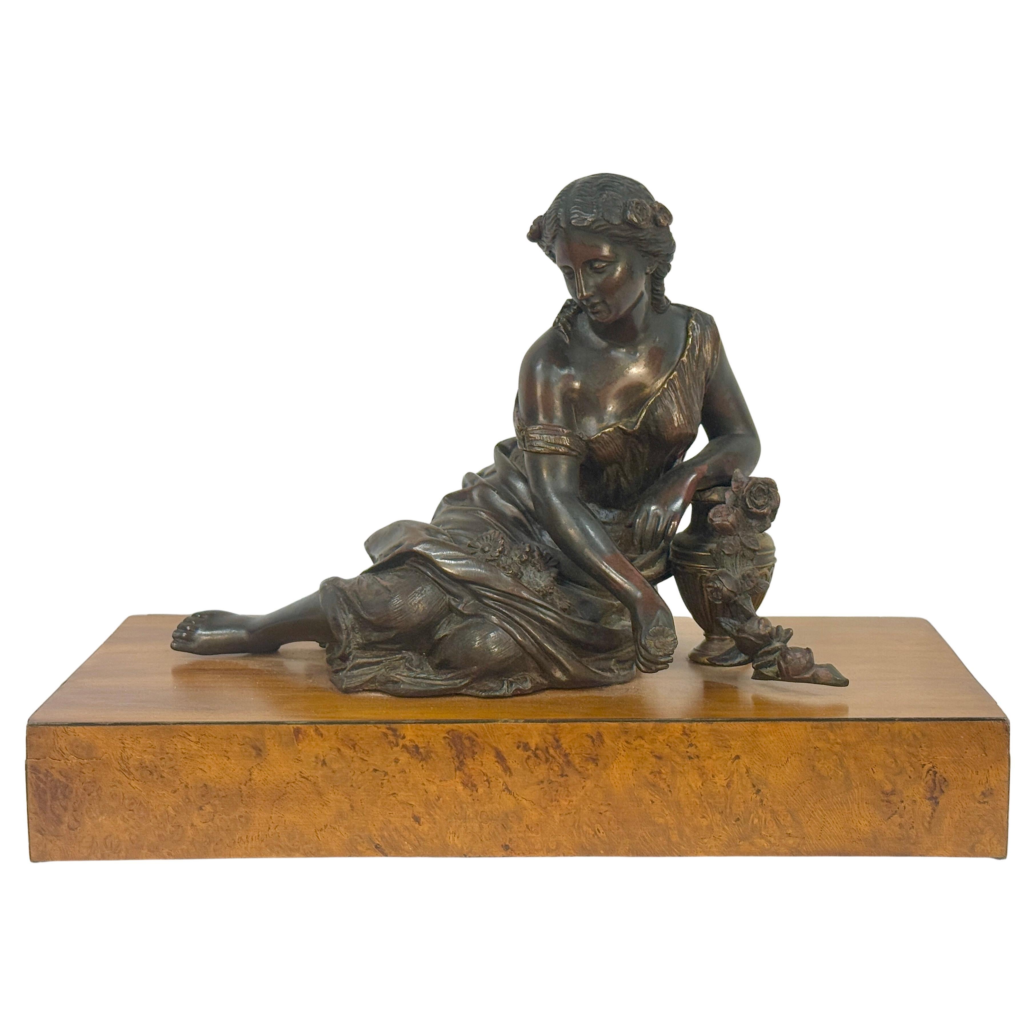 19th Century French Bronze Woman With Flowers Sculpture For Sale 5