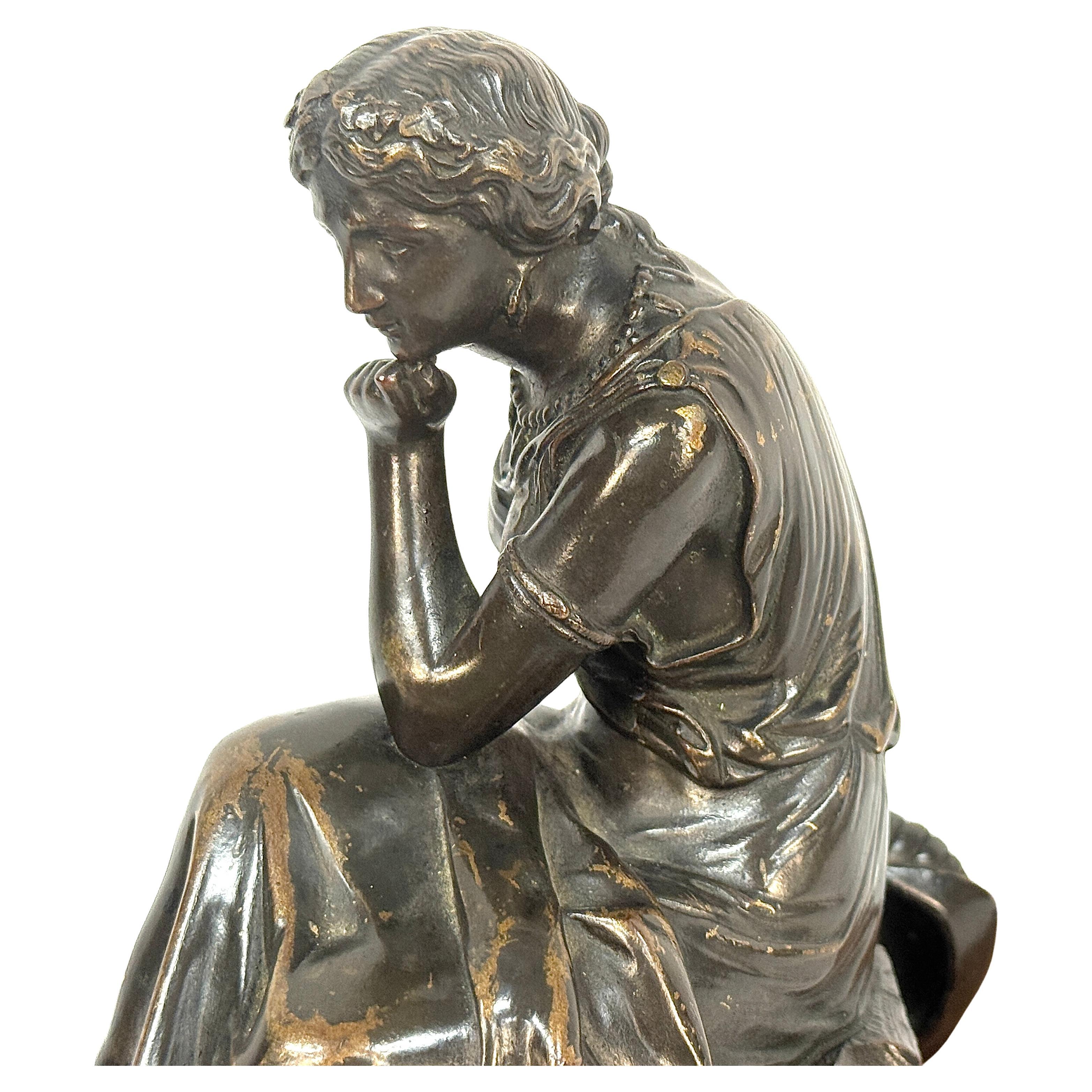 Scultura in bronzo francese del XIX secolo: donna con lira In condizioni buone in vendita a Bradenton, FL