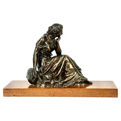 19th Century French Bronze Woman With Lyre Sculpture