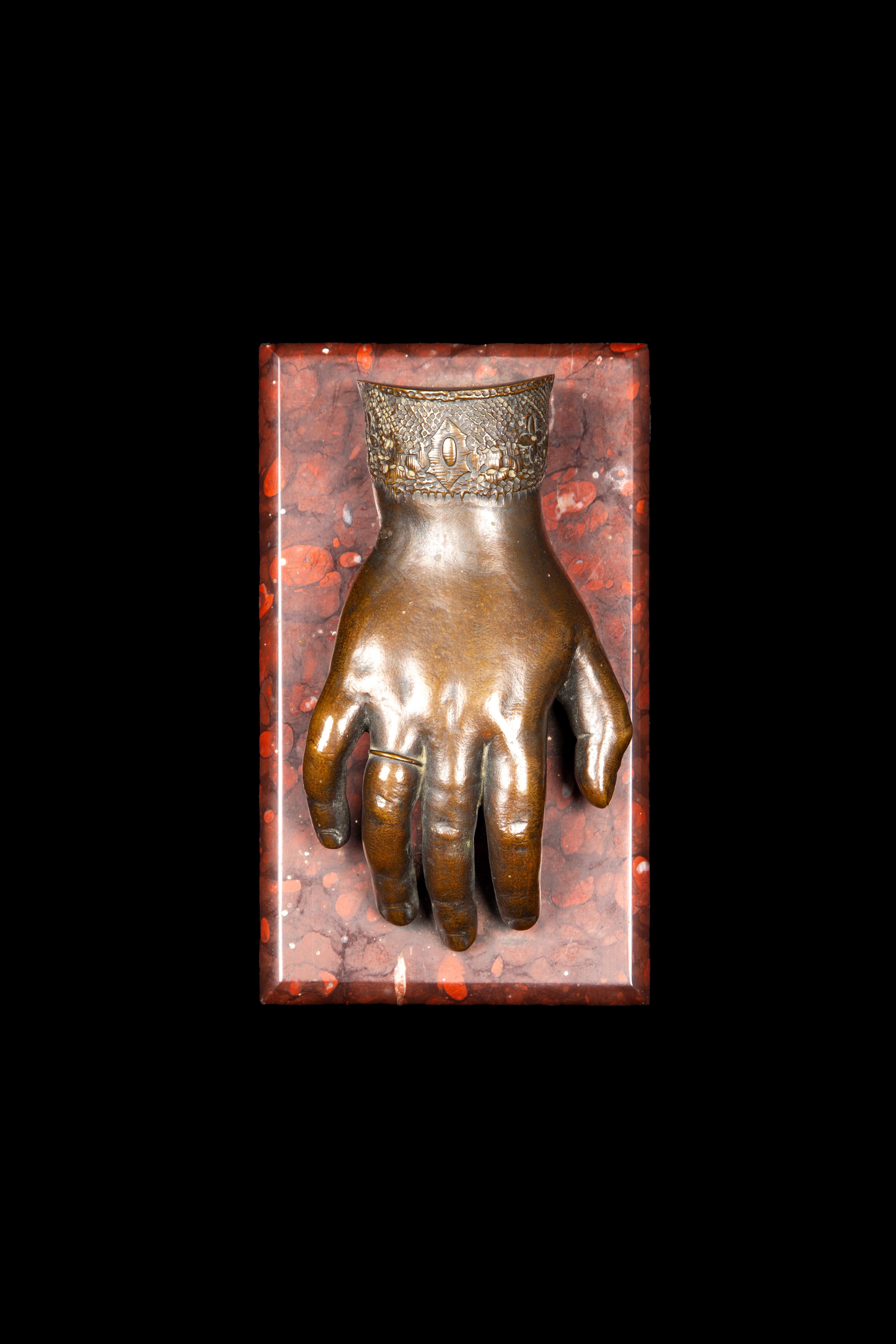 19th Century French Bronze Woman's Hand on a Marble Base For Sale 2