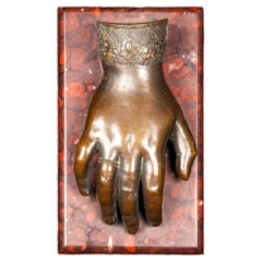 Used 19th Century French Bronze Woman's Hand on a Marble Base