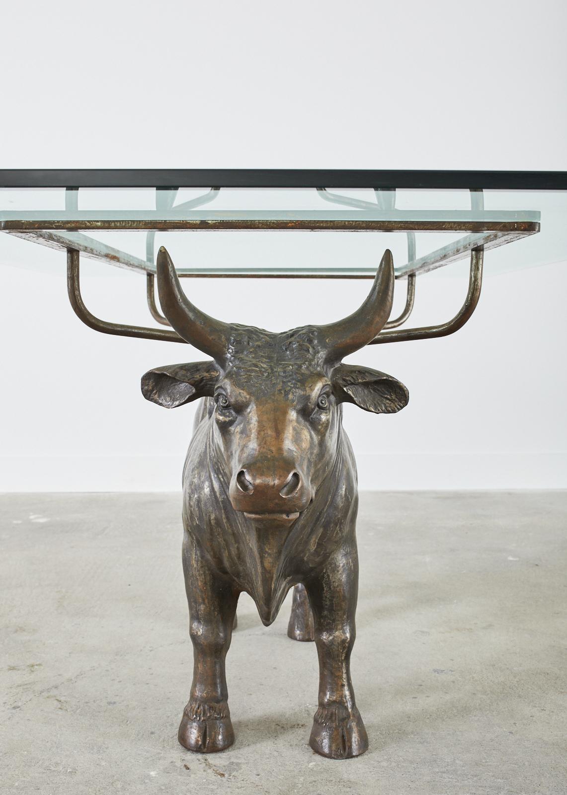 19th Century French Bronzed Iron Bull Dining Table For Sale 3