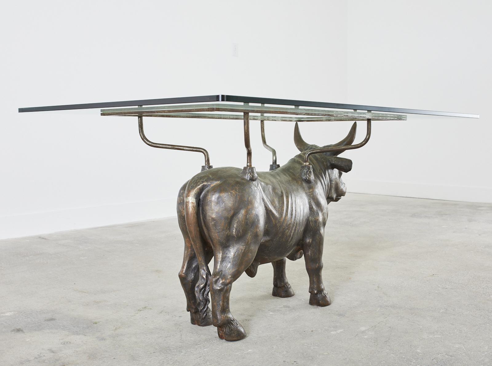 19th Century French Bronzed Iron Bull Dining Table For Sale 8