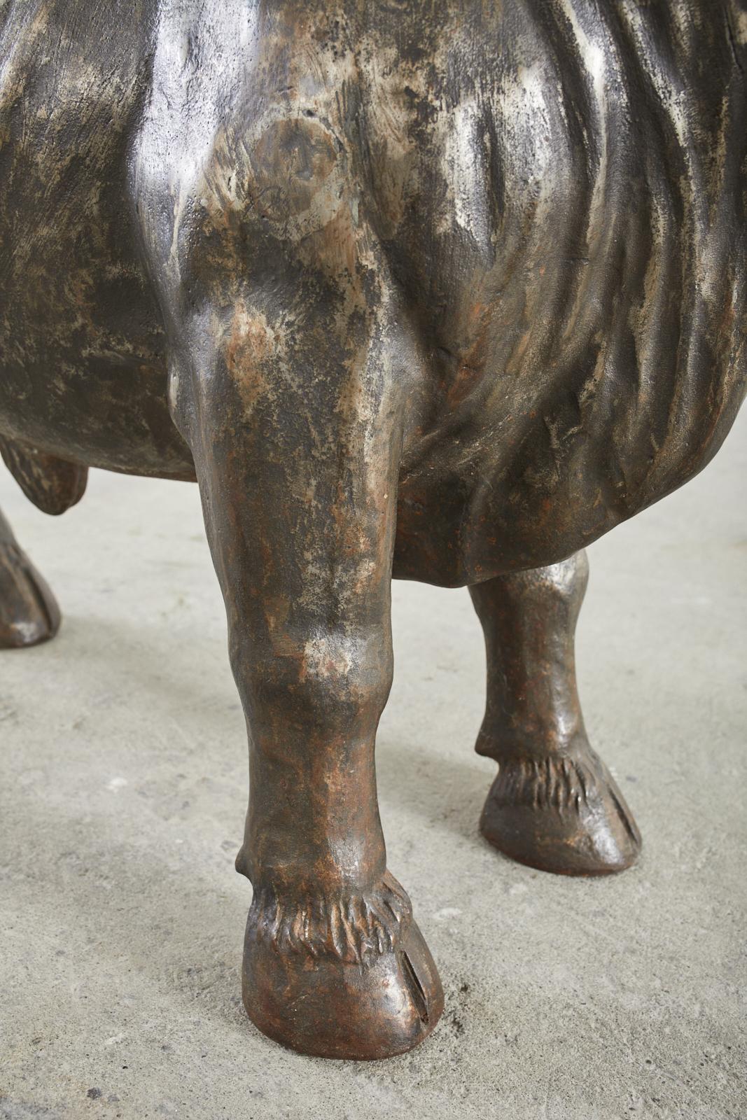 Glass 19th Century French Bronzed Iron Bull Dining Table For Sale